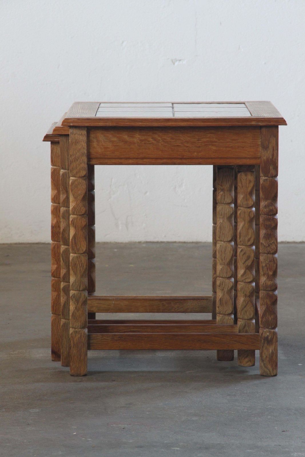 Vintage 60s Danish Brutalist Oak Nesting Tables In The Style Of Henning Kjærnulf photo vintage