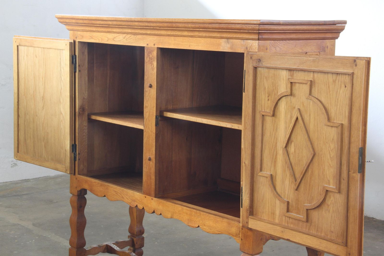 Furniture Vintage 1960s Danish Brutalist Chevron Oak Cabinet, Style Of Henning Kjærnulf photo