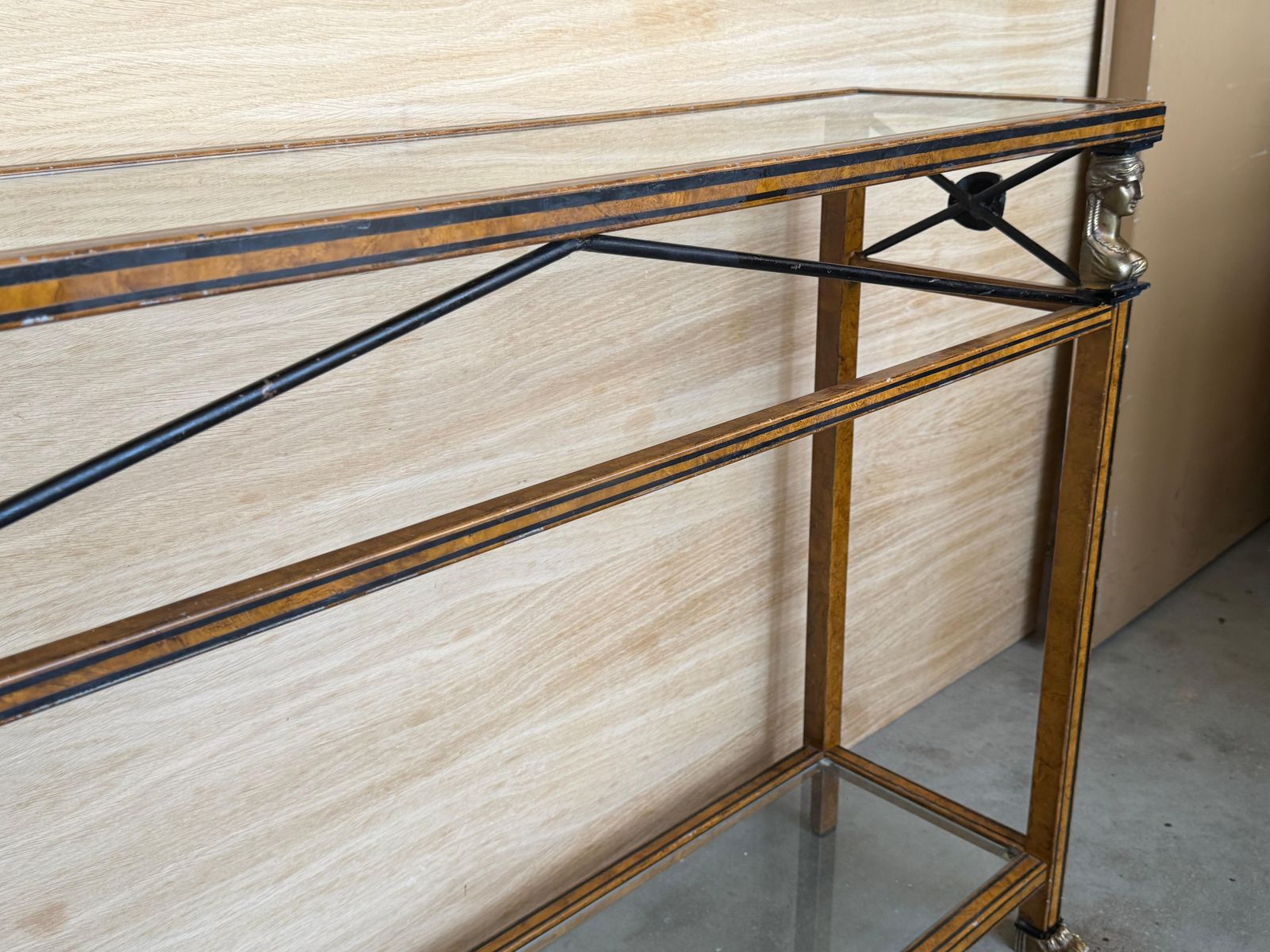 Furniture Maison Jansen Style Neoclassical Brass, Steel & Glass Console, France, C 1960 photo