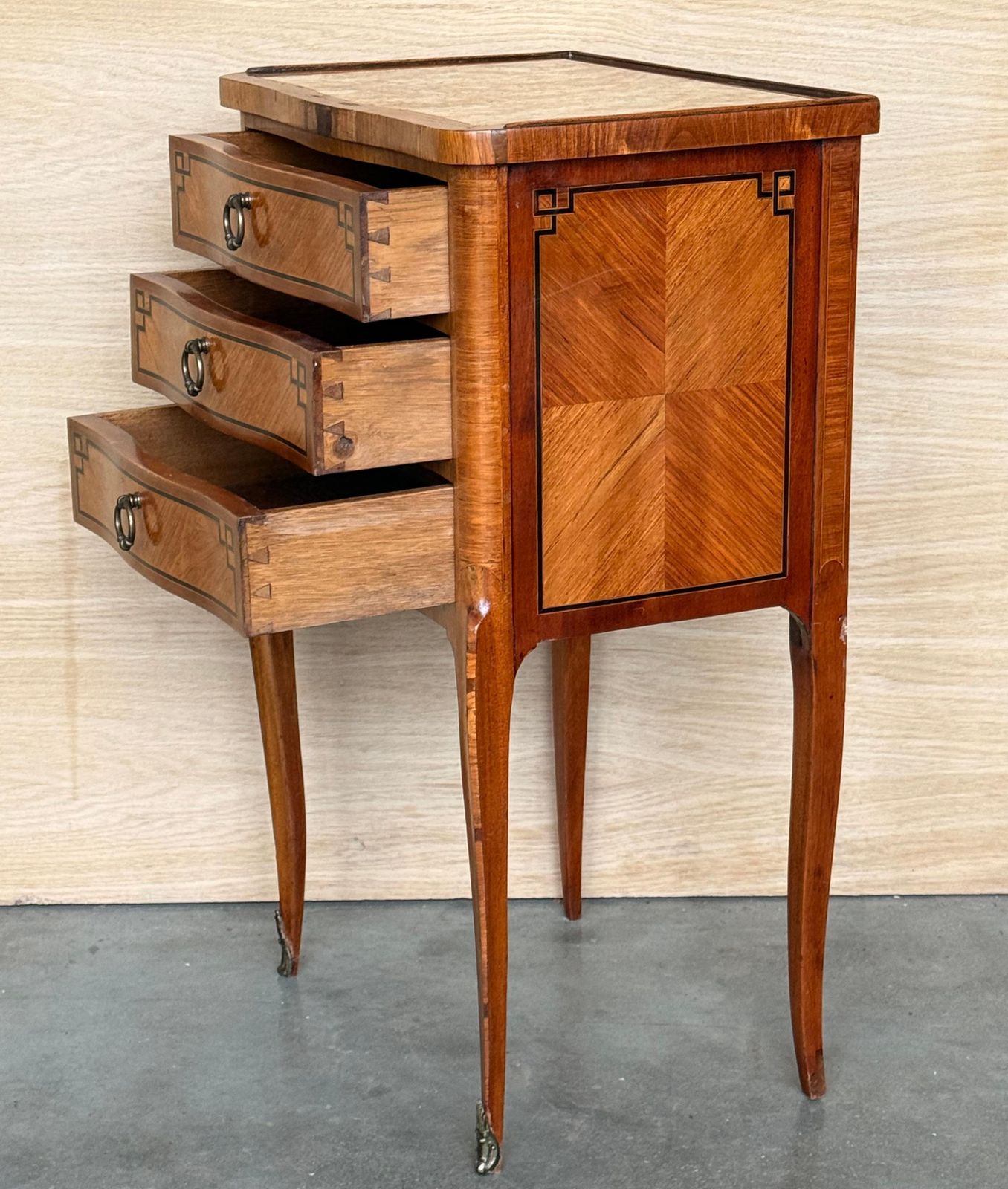 Antique Louis XV French Marquetry Marble Top Nightstands, Set Of 2 photo 2772.0