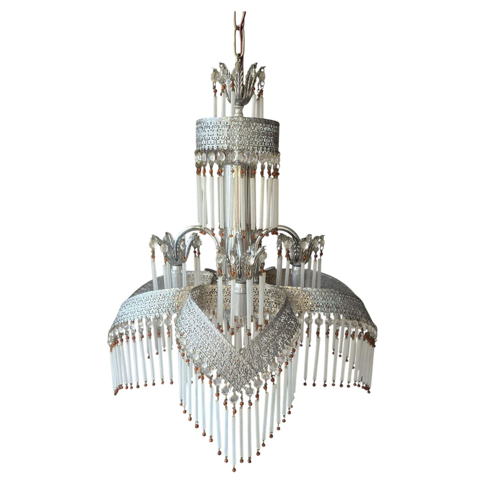 Italian Chandelier With Crystal Drops And Glass Rods, 1970s photo Lighting