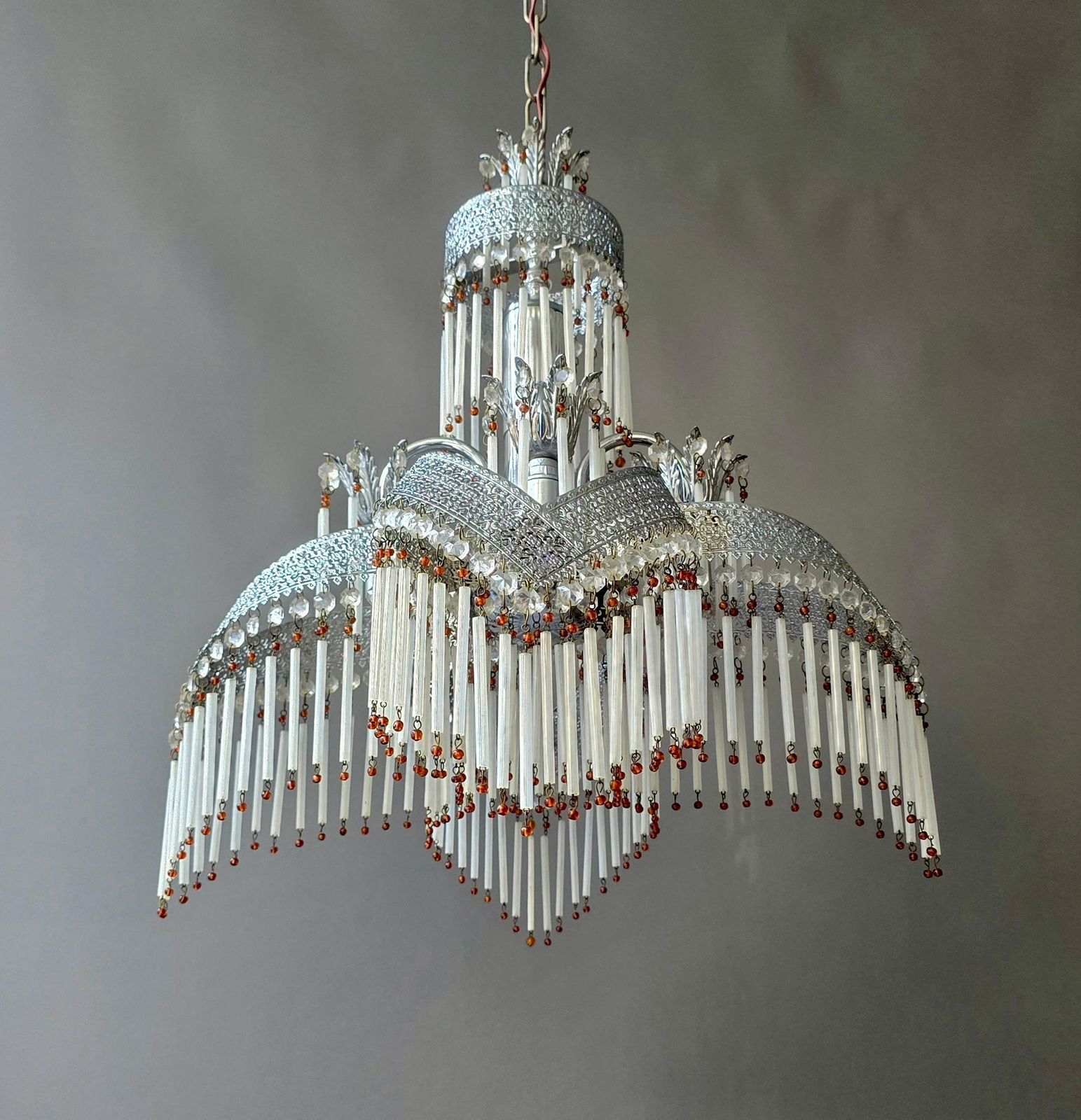 photo furniture Italian Chandelier With Crystal Drops And Glass Rods, 1970s