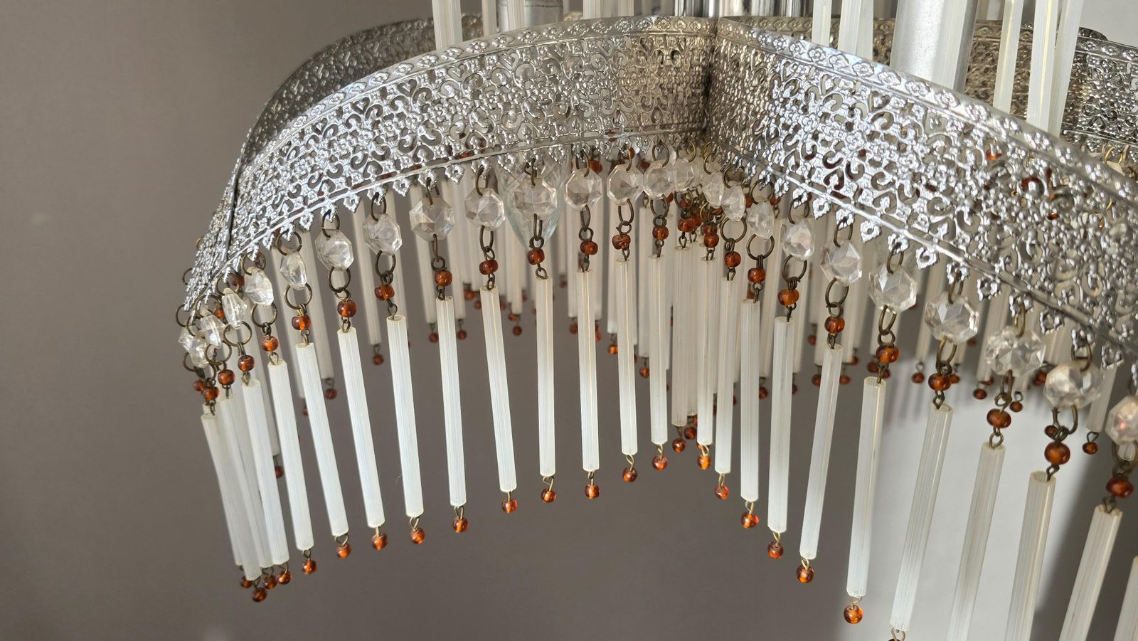Lighting Italian Chandelier With Crystal Drops And Glass Rods, 1970s photo