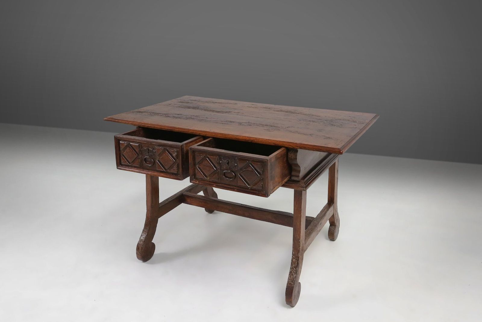 Antique Spanish Console Table In Carved Oak With Drawers, 1700s photo buy