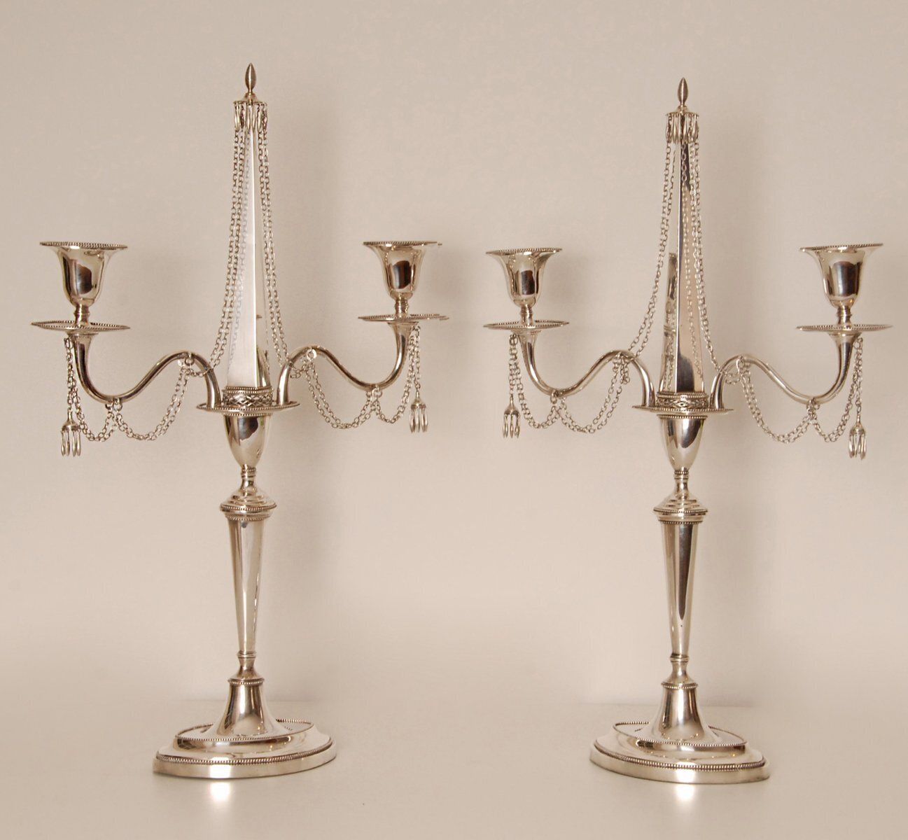 photo buy Antique Empire Sterling Silver Candleholders, 1853, Set Of 2