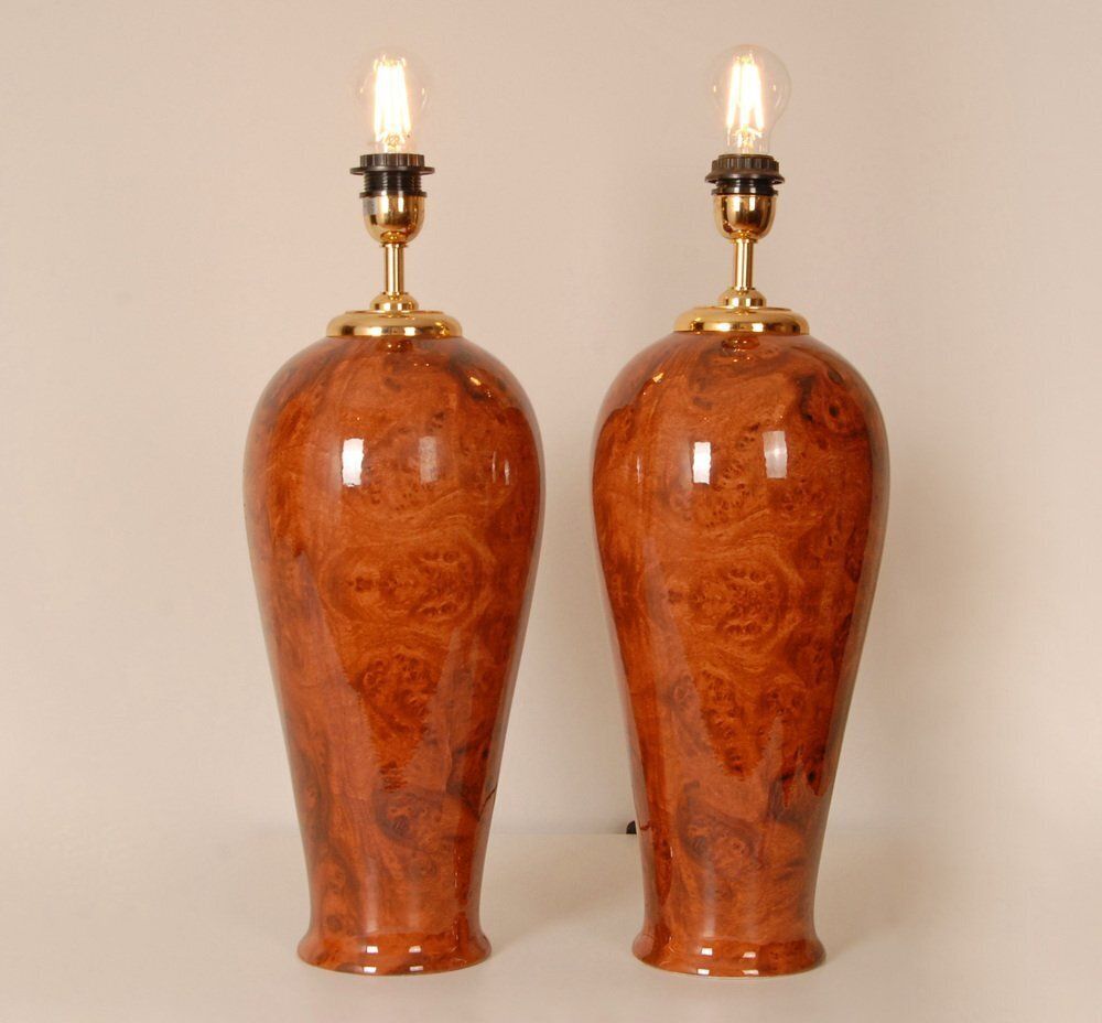 Vintage French Table Lamps In Faux Wood From Maison Charles, 1970s, Set Of 2 photo for sale