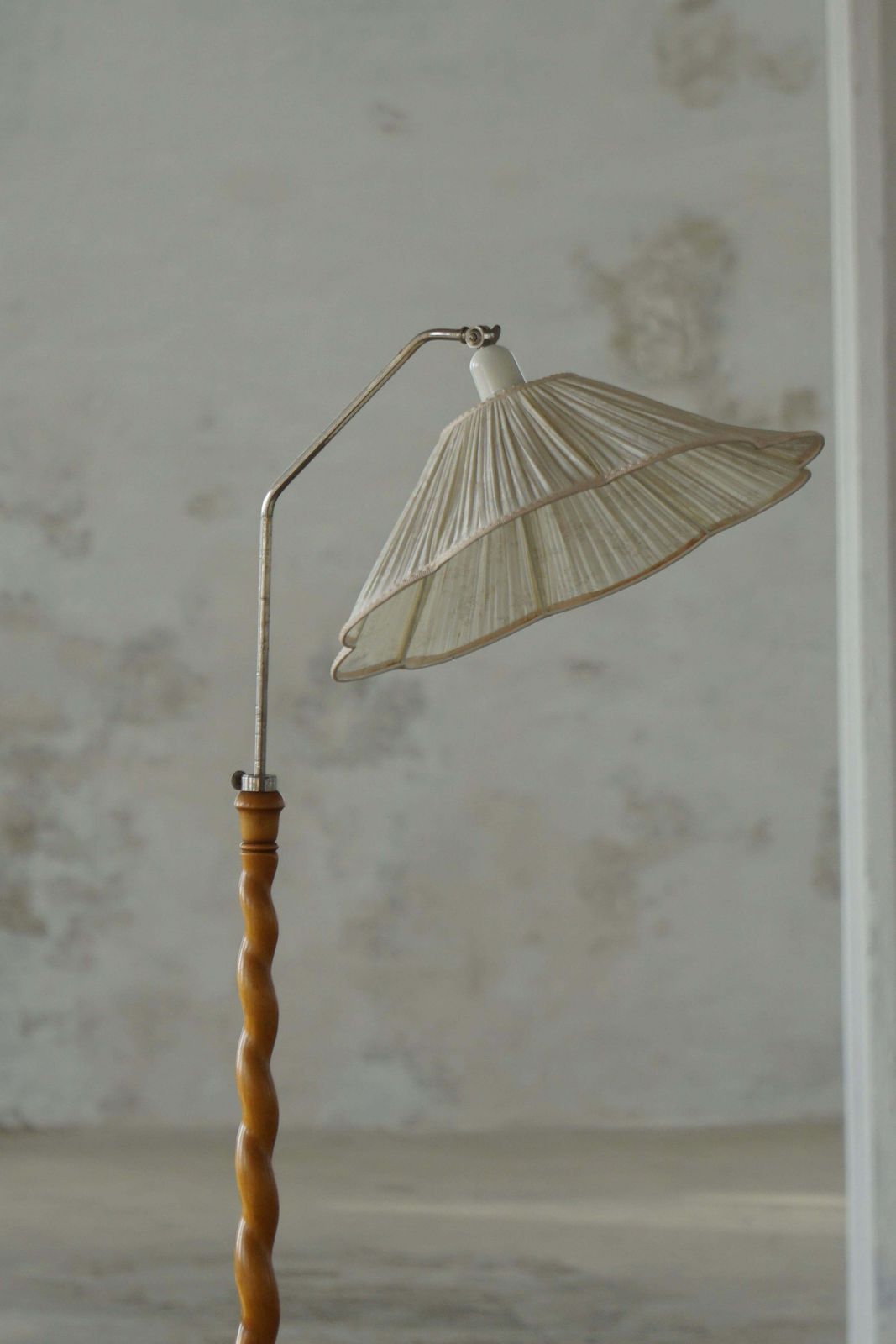 Swedish Floor Lamp With Turned Birch Base And Pleated Shade, Mid 20th Century photo Lighting