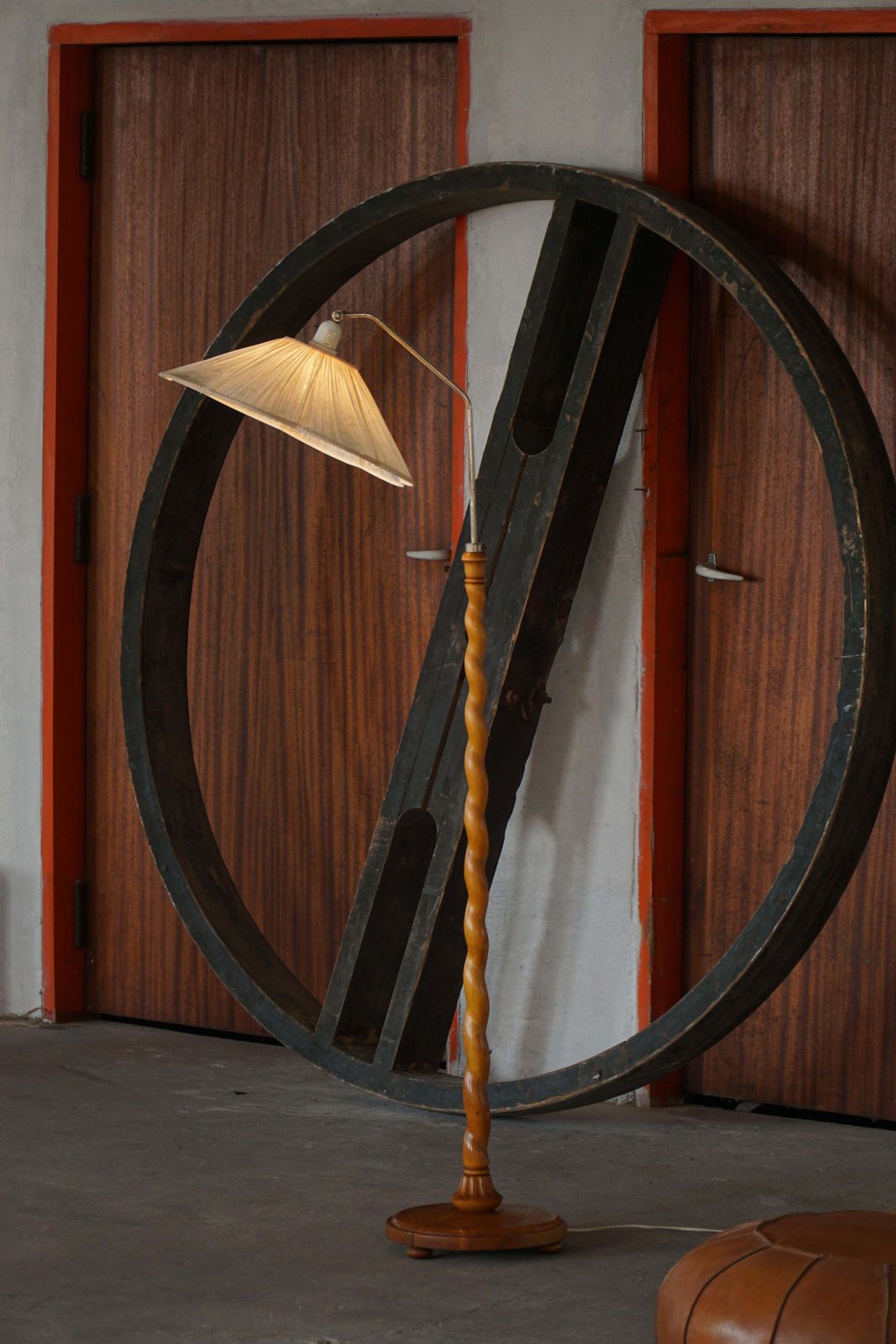 Swedish Floor Lamp With Turned Birch Base And Pleated Shade, Mid 20th Century photo buy