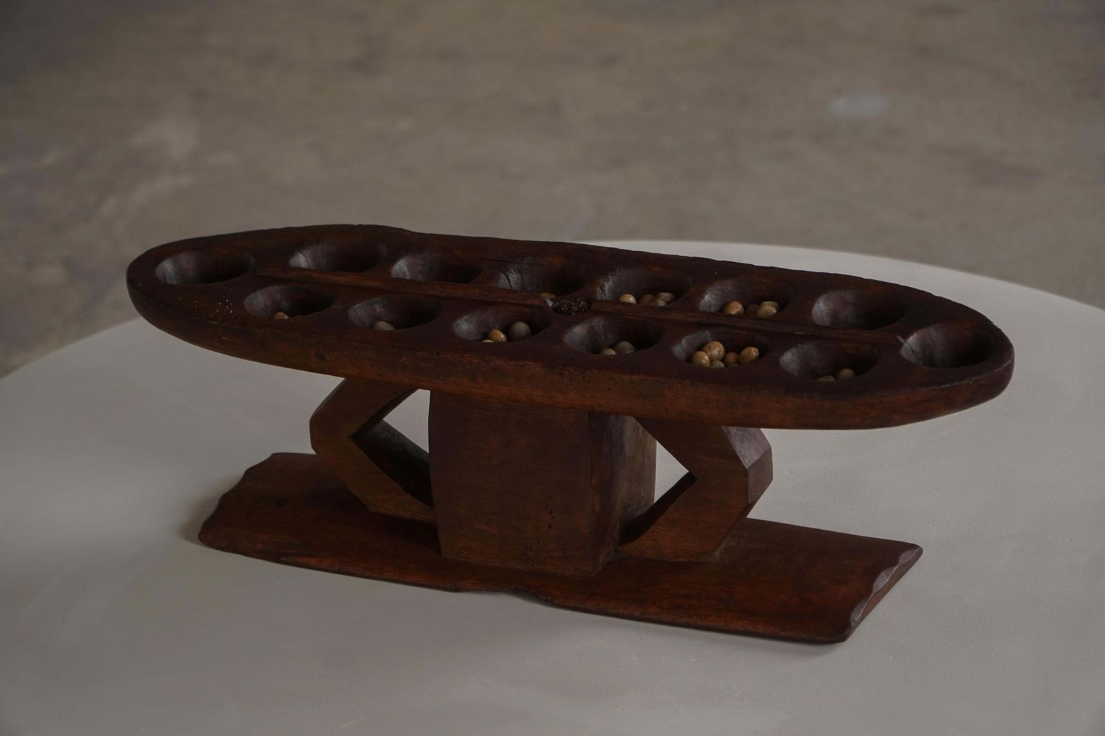 photo for sale Decorative Hand Carved Wooden Mancala Game Board, African, Mid 20th Century