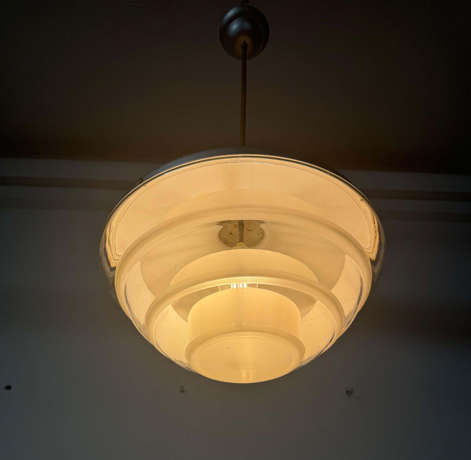photo vintage Large Bauhaus Opaline Glass Pendant By Karl Gustaf Lindesvärd