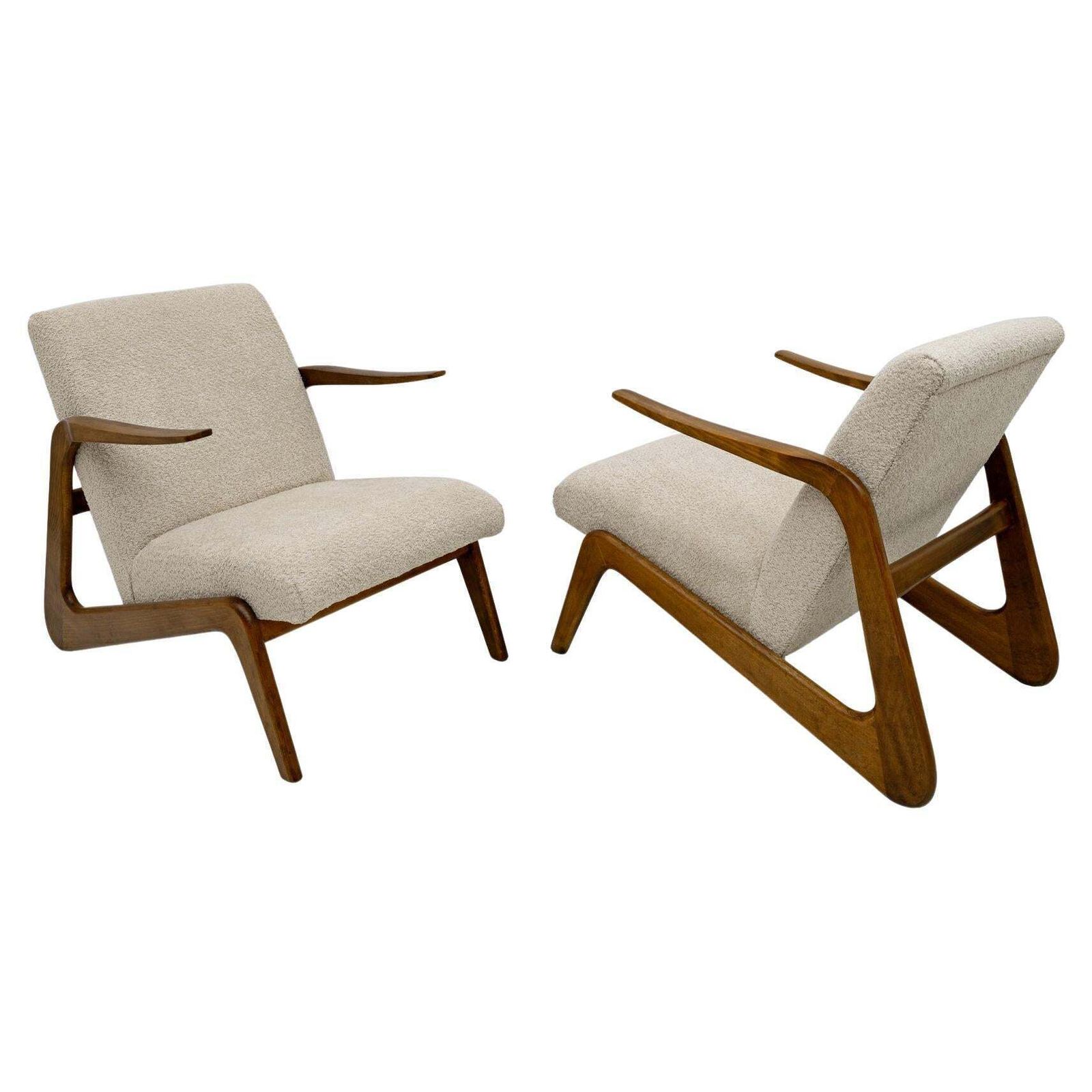Pair Of Mid Century Modern Italian Bouclé Lounge Chairs
