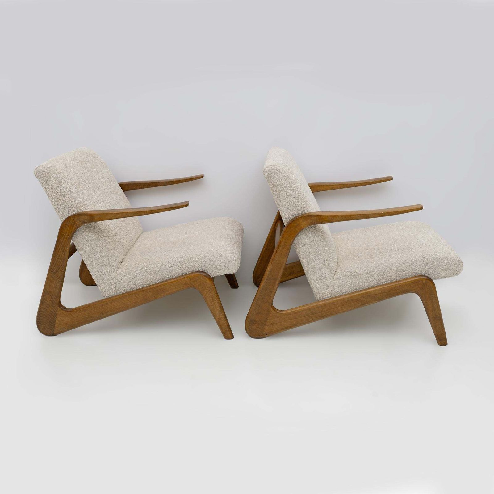 Pair Of Mid Century Modern Italian Bouclé Lounge Chairs photo for sale