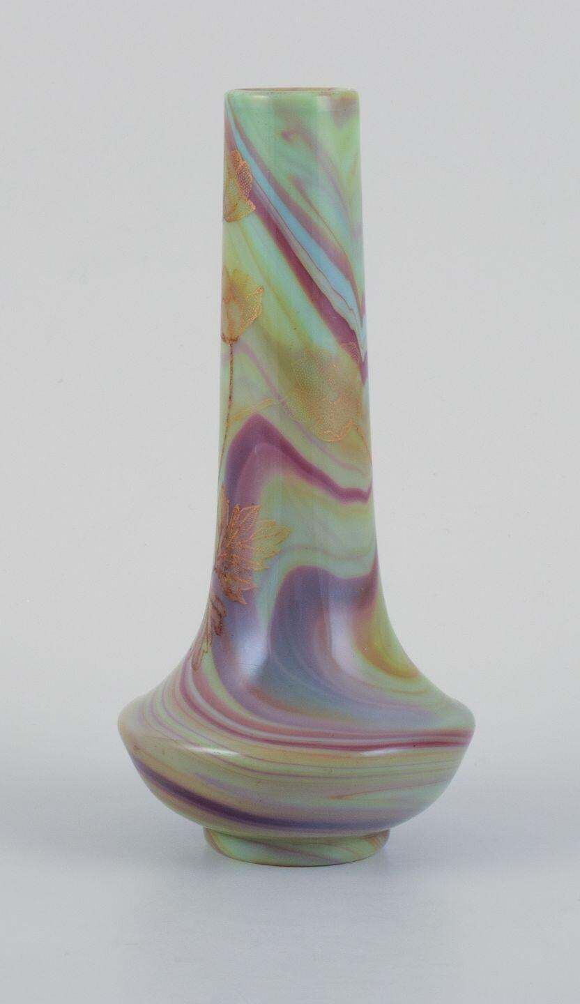 Sevres, French Art Glass Vase With Hand Painted Marble Decoration. photo for sale
