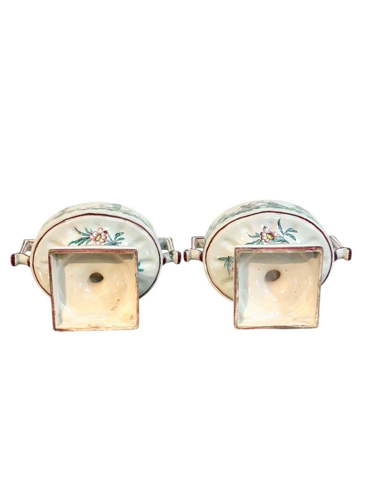 Pair Of French Faience Hand Painted Chinoiserie Urns, 19th Century photo furniture
