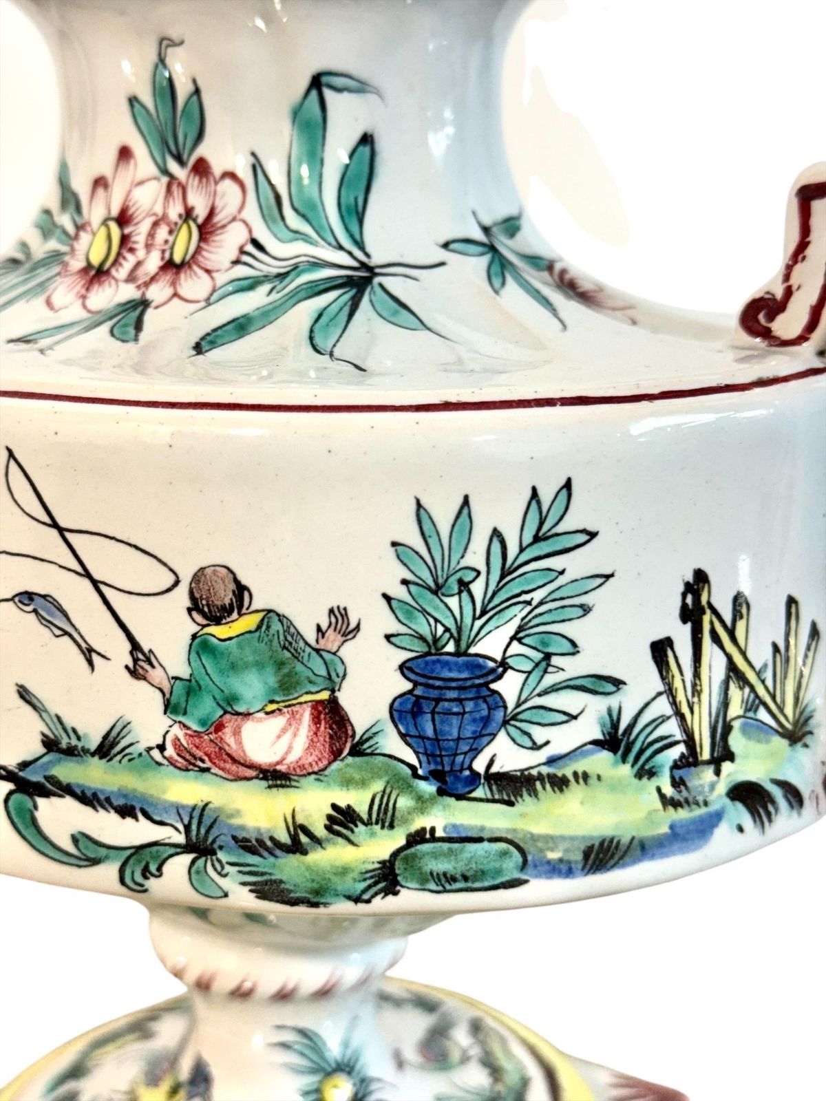 Pair Of French Faience Hand Painted Chinoiserie Urns, 19th Century photo buy