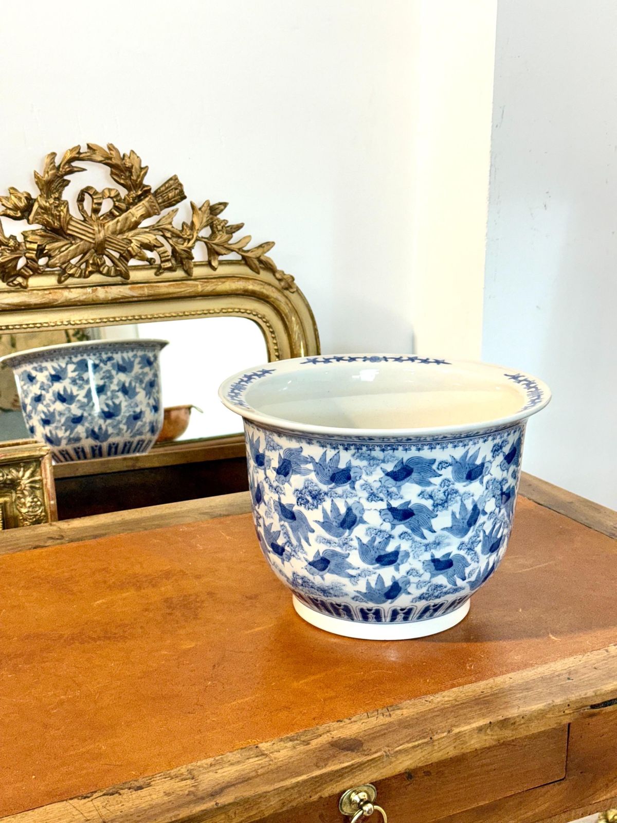 Chinese Blue & White Porcelain Jardinière With Carp, Circa 1900 photo 764.0