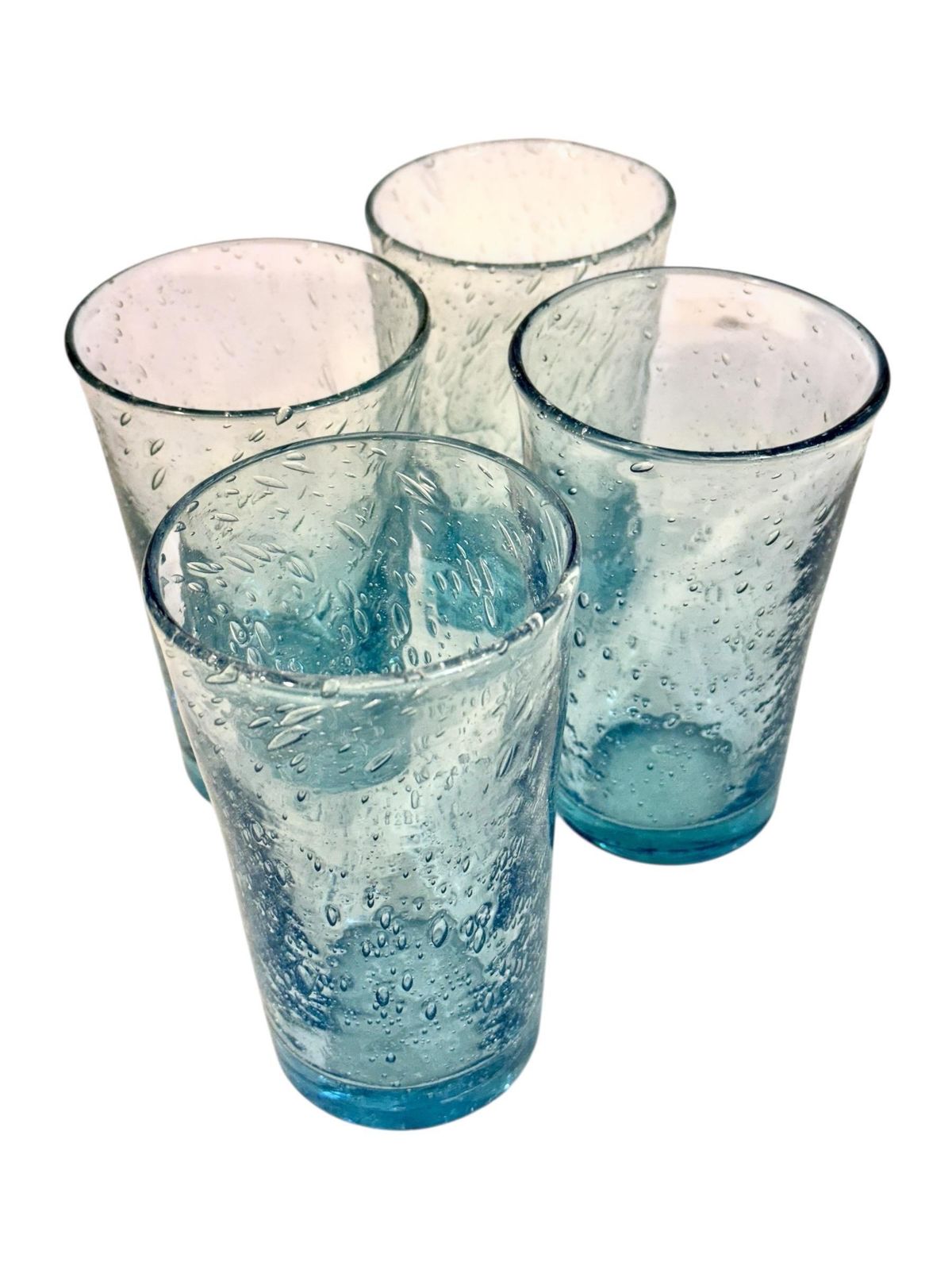 Set Of Four Hand Blown Blue Bubble Glass Tumblers, 20th Century photo furniture