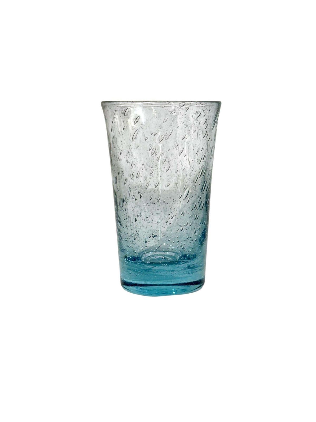Set Of Four Hand Blown Blue Bubble Glass Tumblers, 20th Century photo vinterior