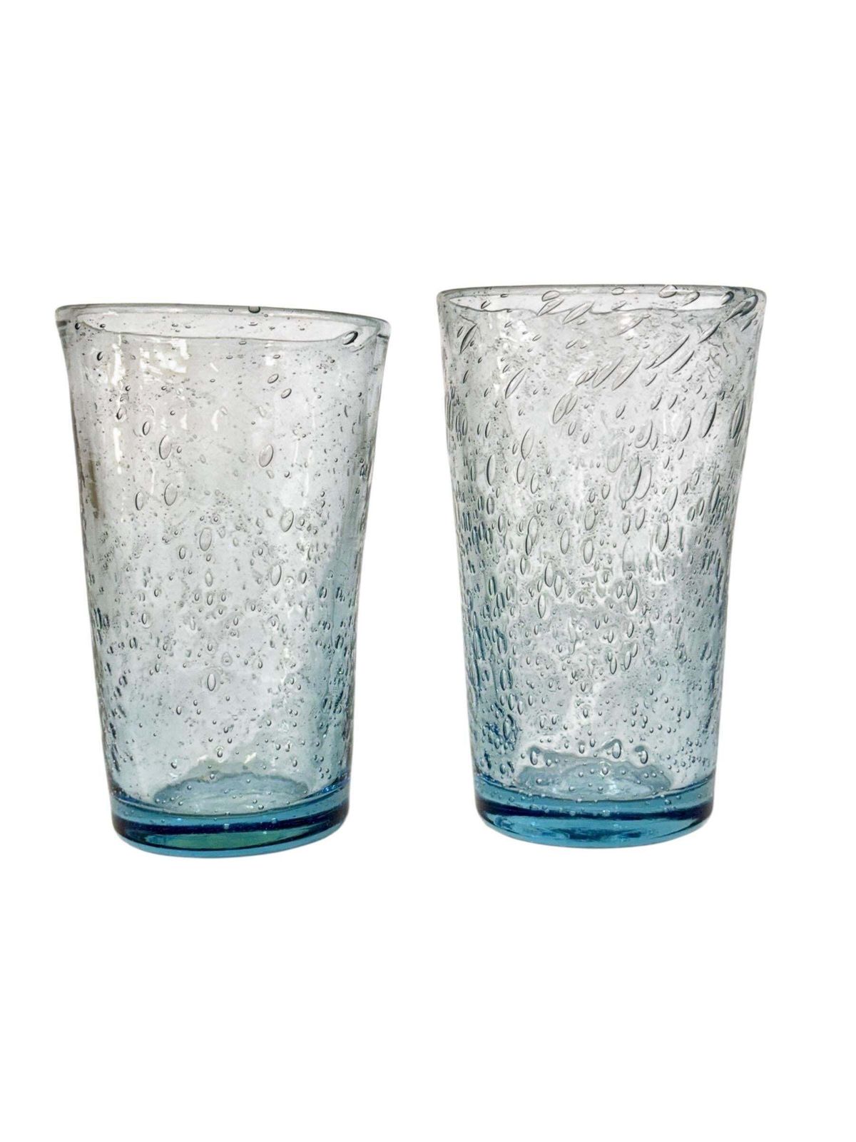 photo for sale Set Of Four Hand Blown Blue Bubble Glass Tumblers, 20th Century