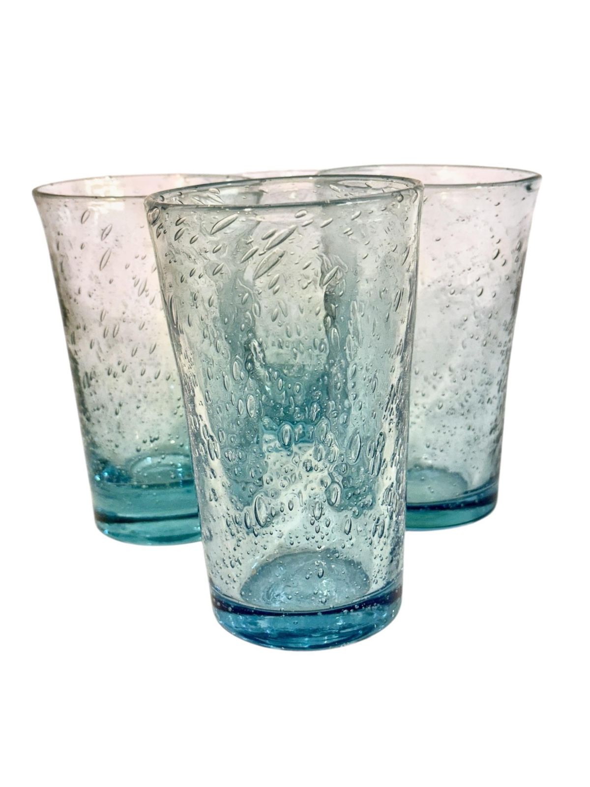 photo buy Set Of Four Hand Blown Blue Bubble Glass Tumblers, 20th Century