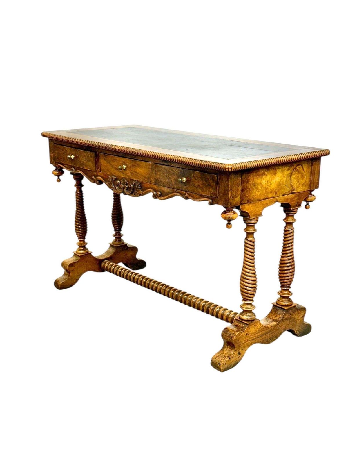 19th Century French Walnut Writing Table With Barley Twist Legs photo furniture