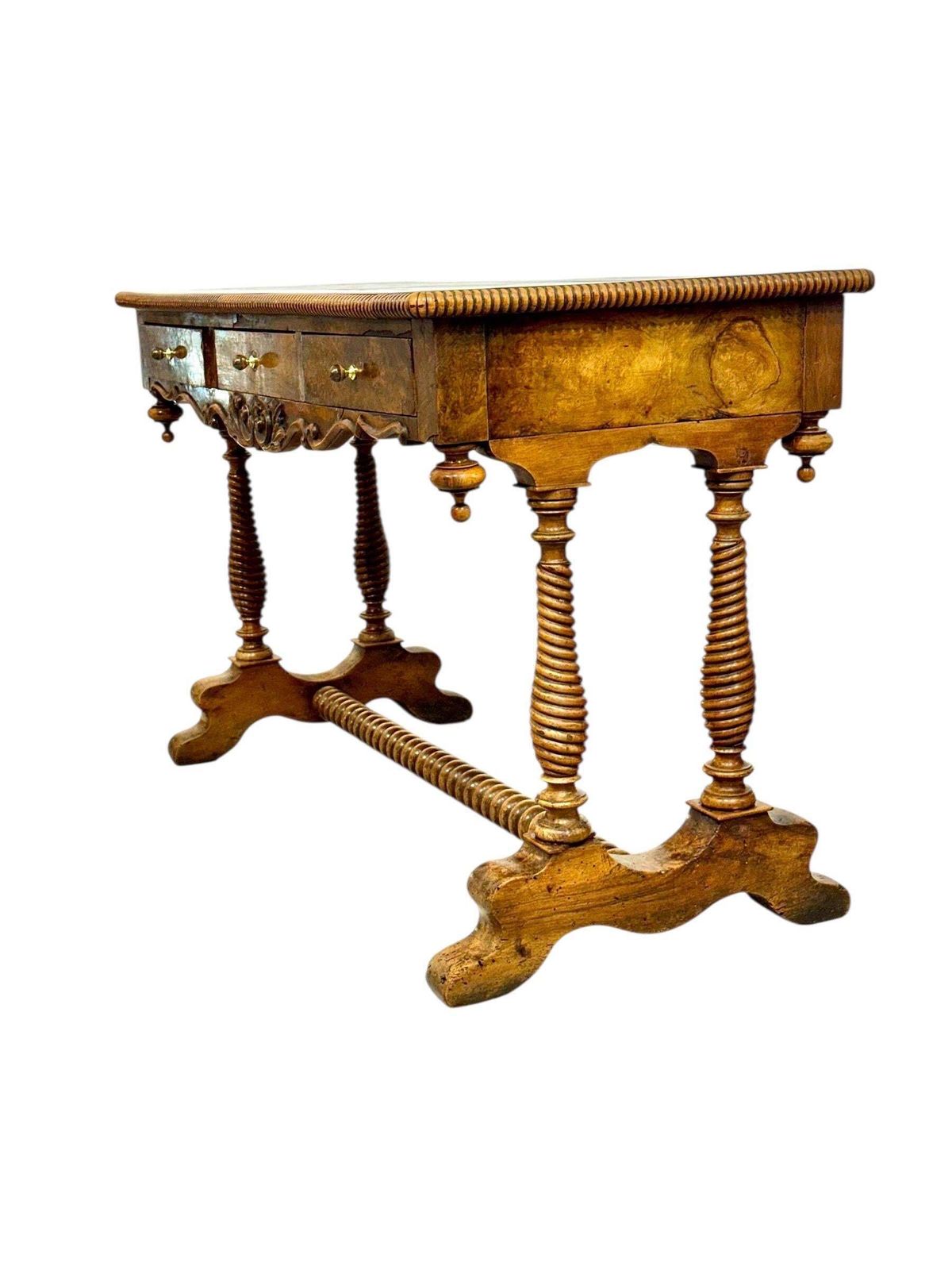 photo furniture 19th Century French Walnut Writing Table With Barley Twist Legs