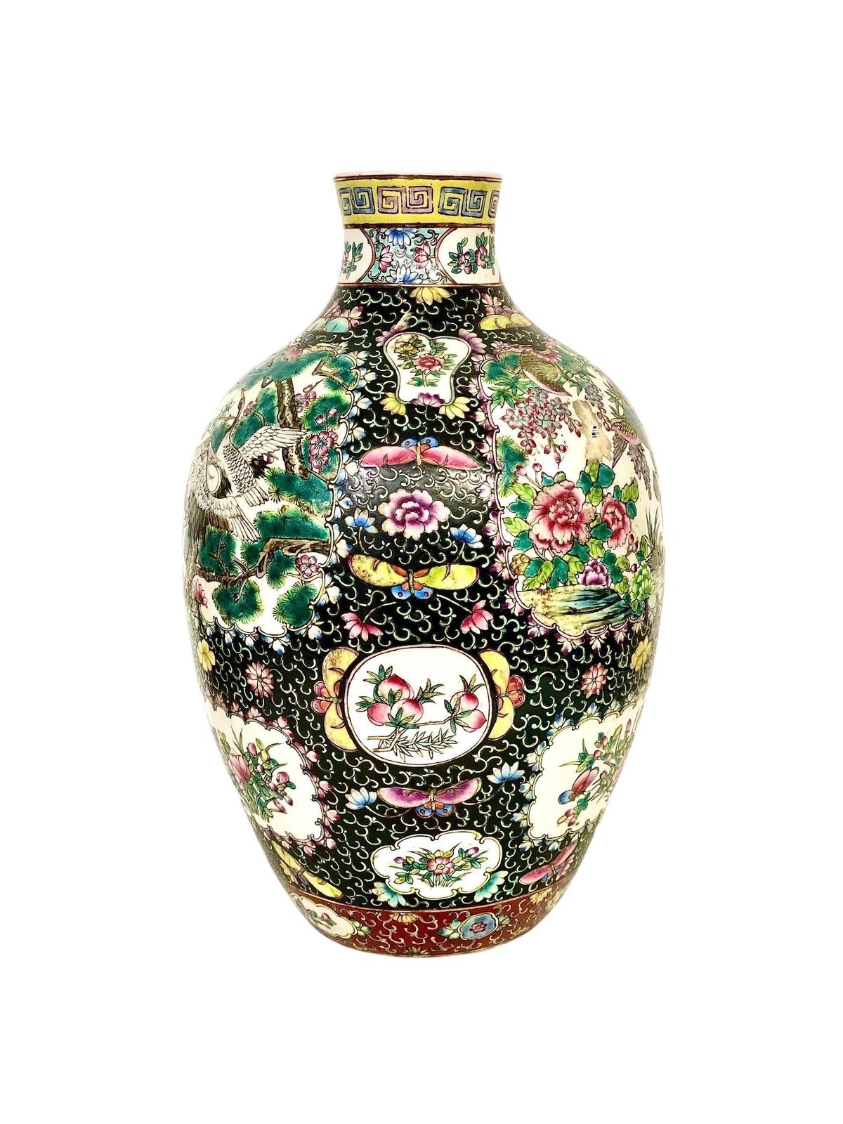 photo for sale Large Chinese Famille Noire Porcelain Vase With Birds And Floral Panels
