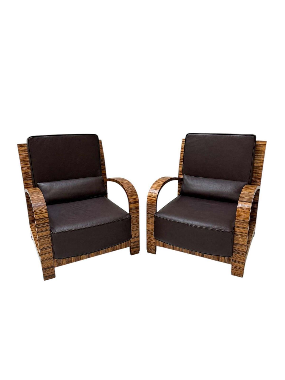 Two Art Deco Lounge Chairs With Leather Cushions France, 1930s photo for sale