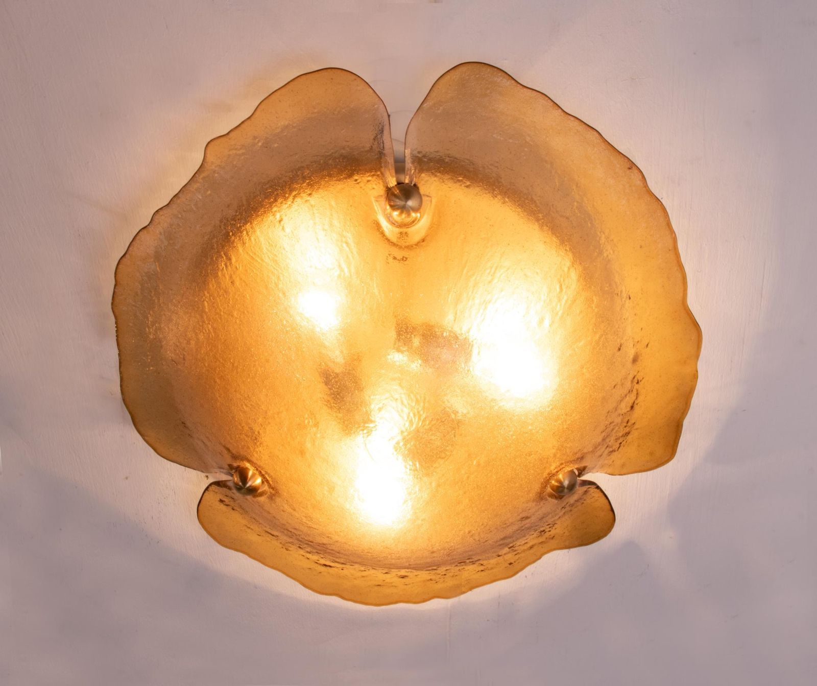 1960 German Peill & Putzler Organic Flush Mount Amber Murano Glass & Brass photo furniture