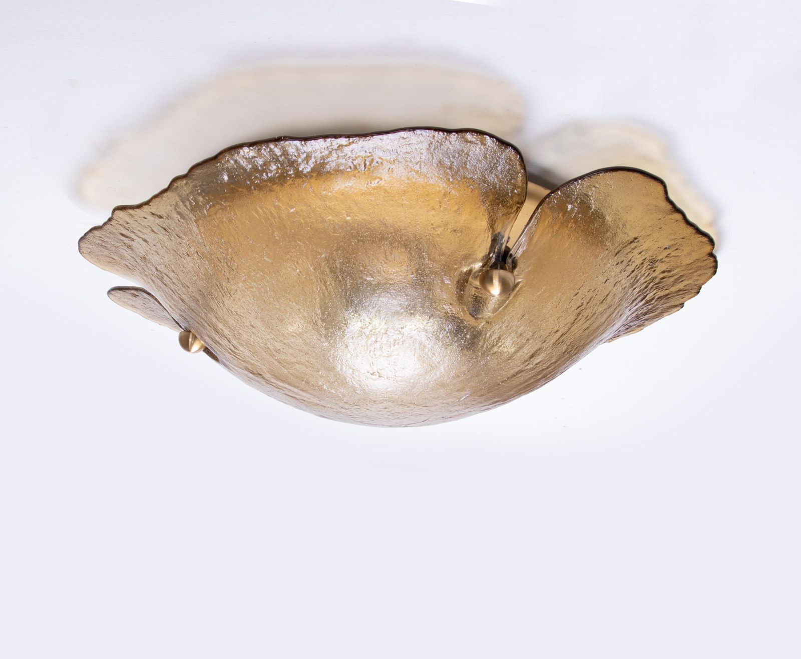 1960 German Peill & Putzler Organic Flush Mount Amber Murano Glass & Brass photo Lighting