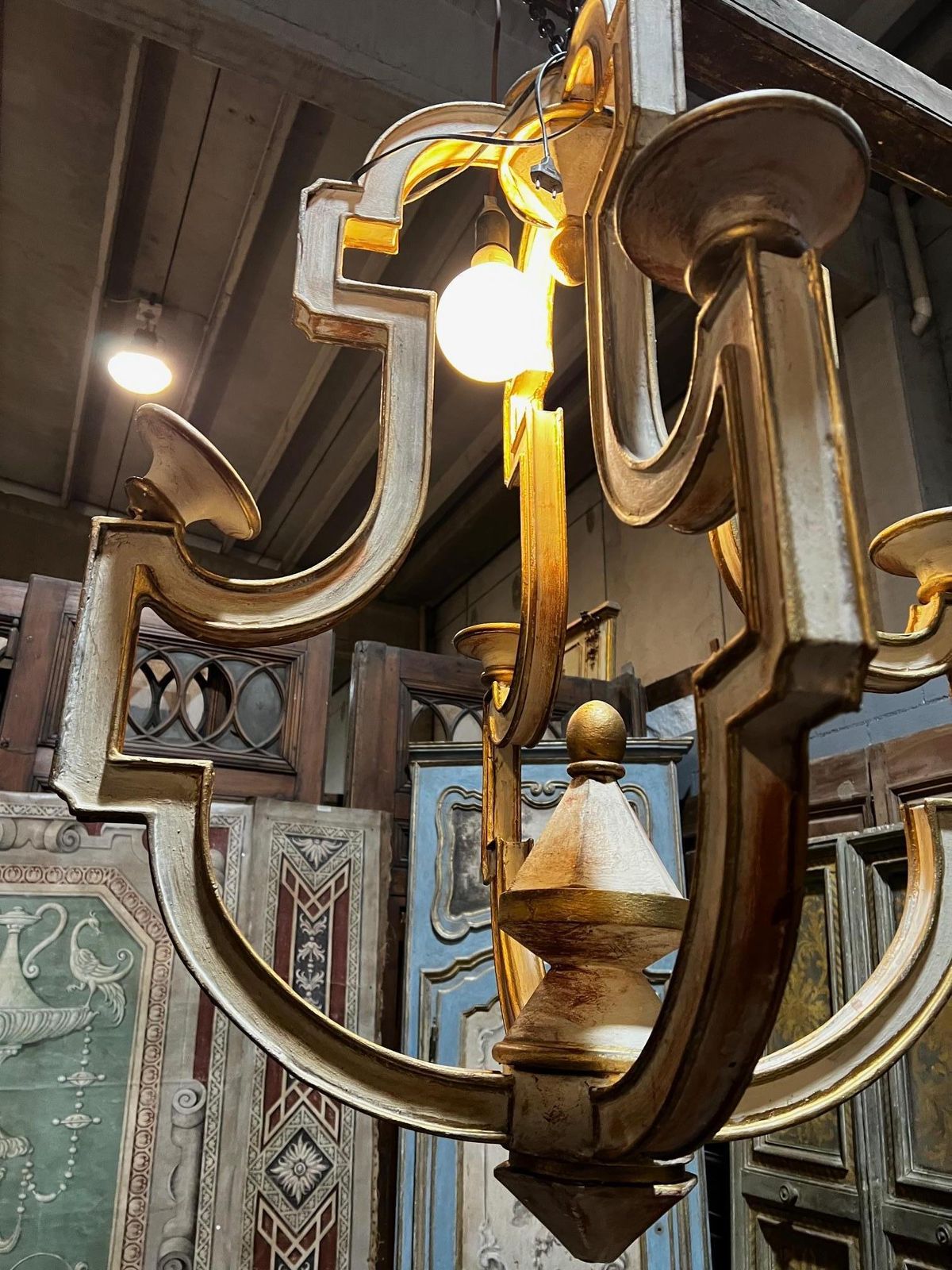 Lighting Carved And Gilded Wooden Pendant Chandelier, Italy photo