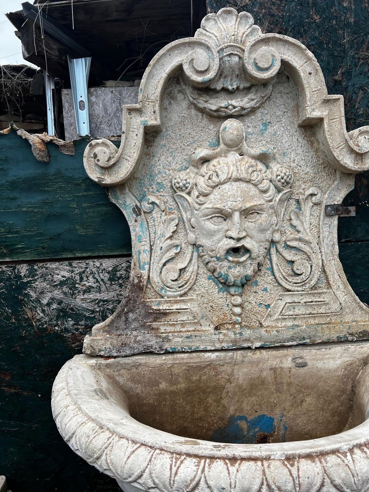 photo for sale Composite Stone Wall Fountain With Mask And Basin, Italy