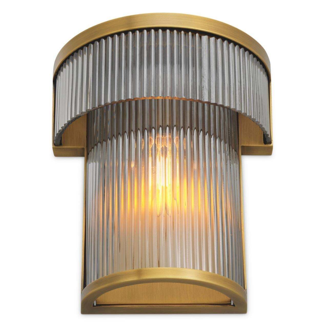 Pair Of Wall Lamps In Metal With Antique Brass Finish And Smoked Glass photo 1770.0