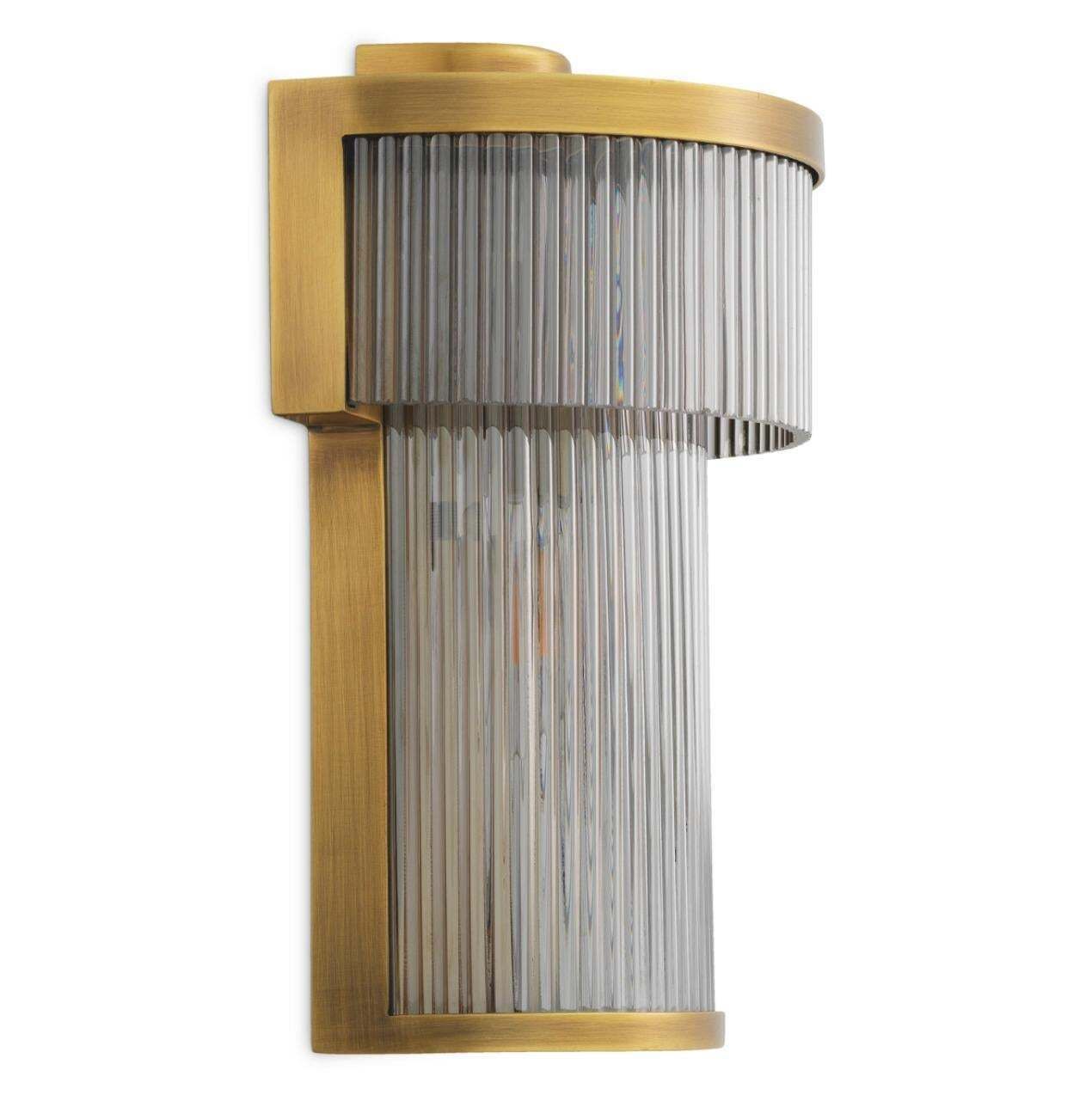 Pair Of Wall Lamps In Metal With Antique Brass Finish And Smoked Glass photo vintage