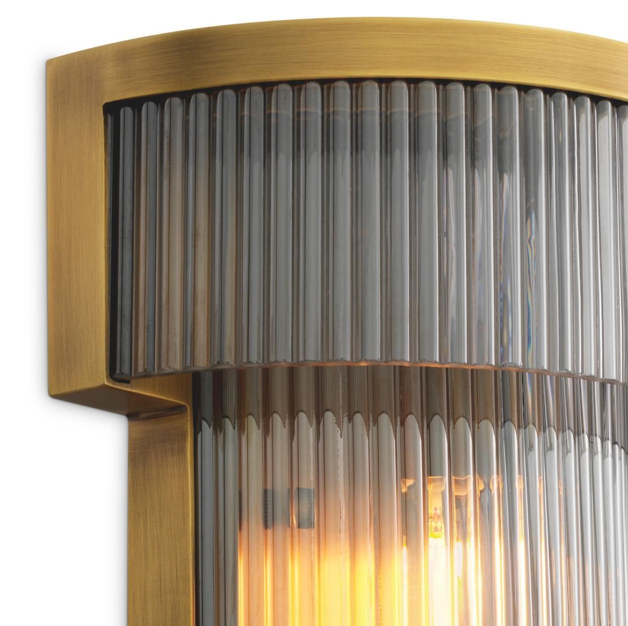 photo furniture Pair Of Wall Lamps In Metal With Antique Brass Finish And Smoked Glass