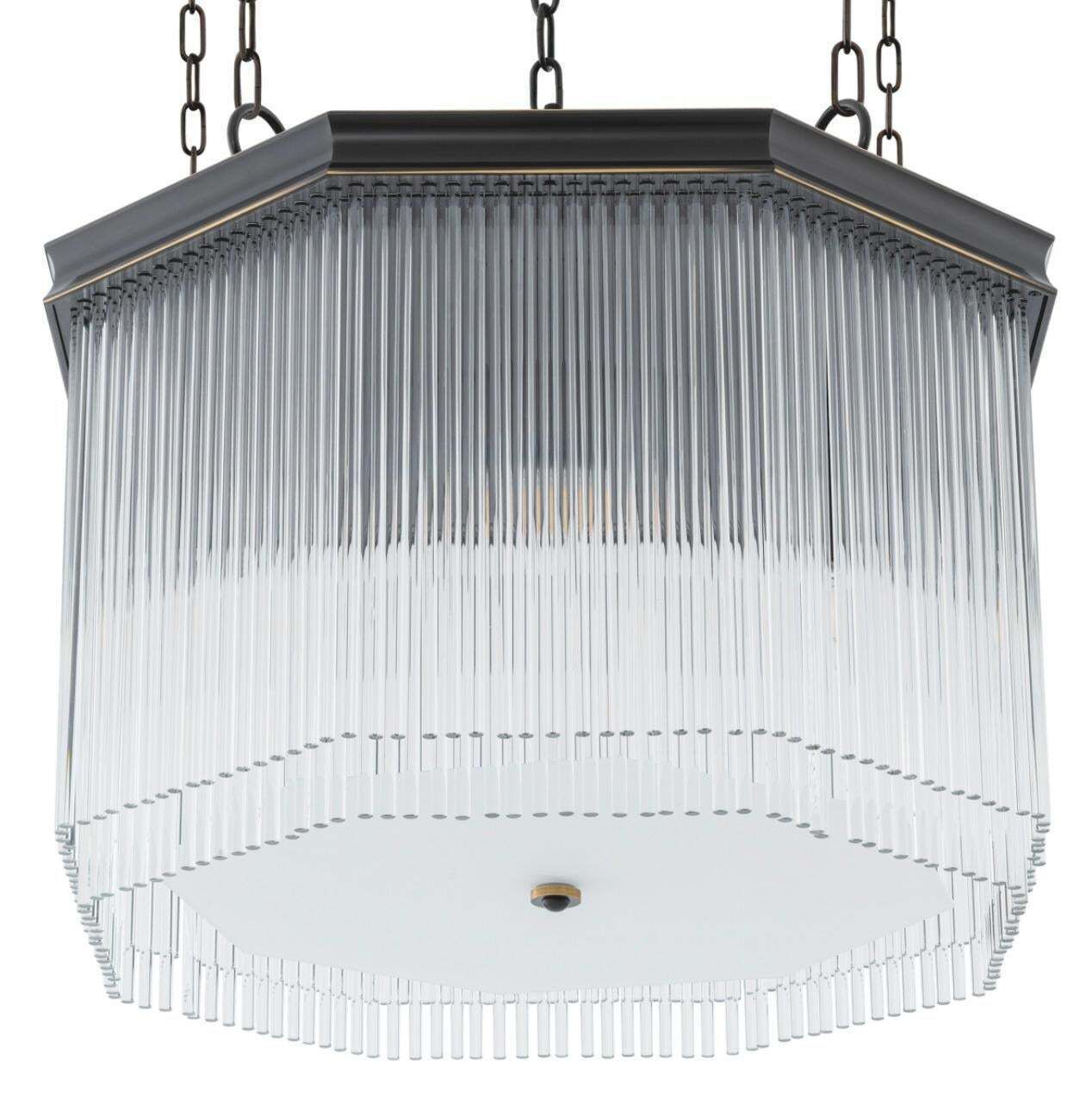 Chandelier In Bronze Finish Metal And Clear Glass, Art Deco Contemporary Style photo buy