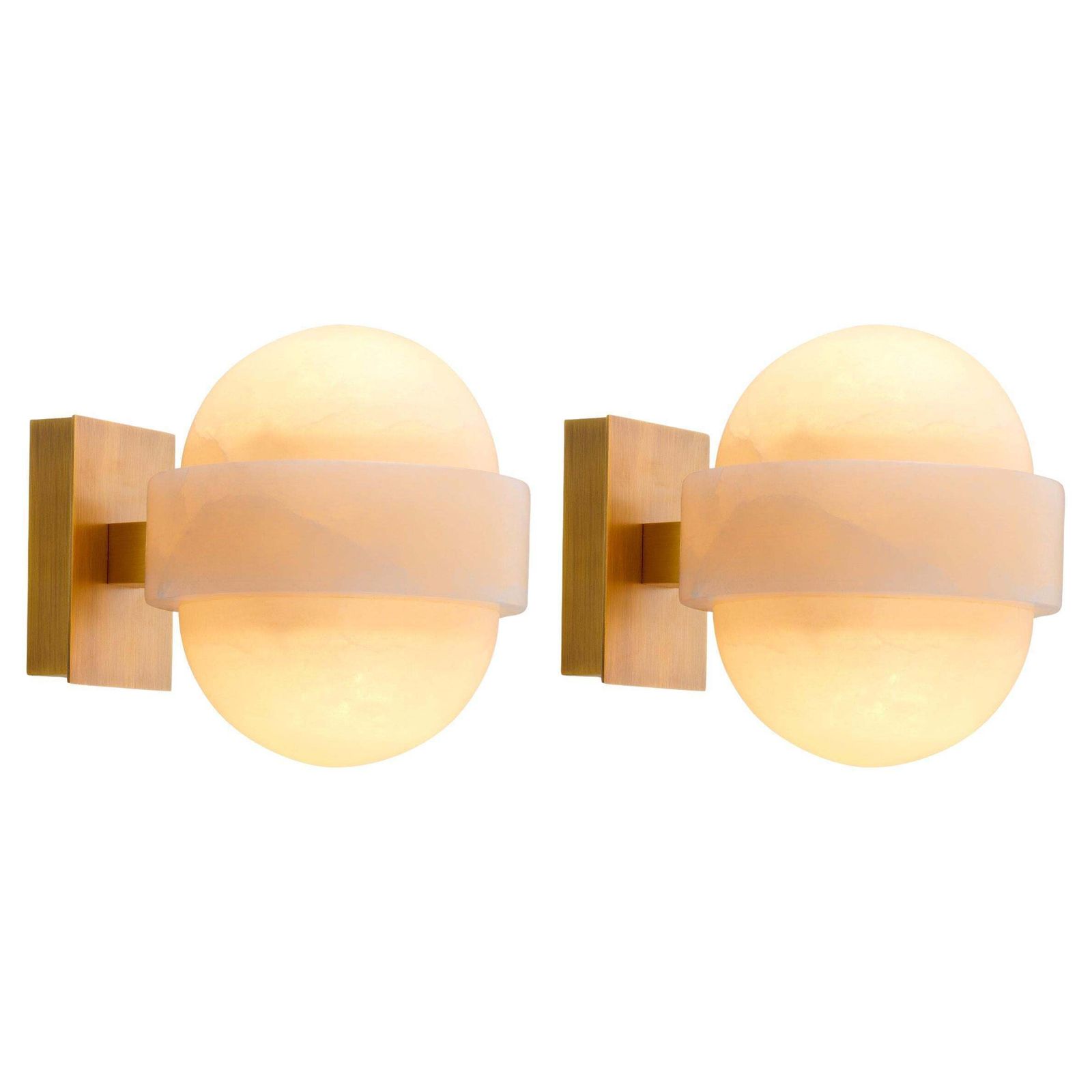 Set Of Two Brass And Natural Alabaster Wall Lamps