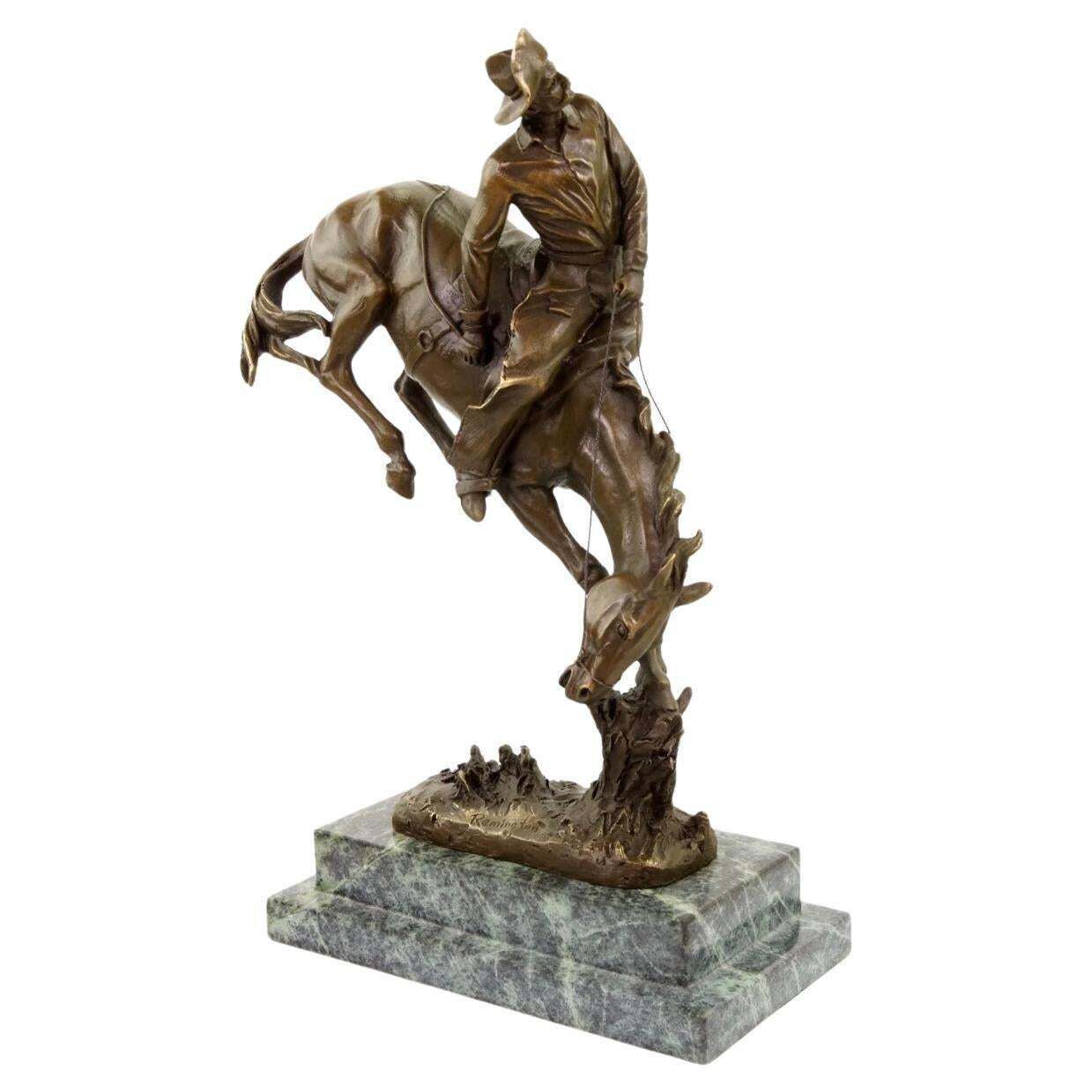 Western Bronze Cowboy On Horse Sculpture, 20th Century
