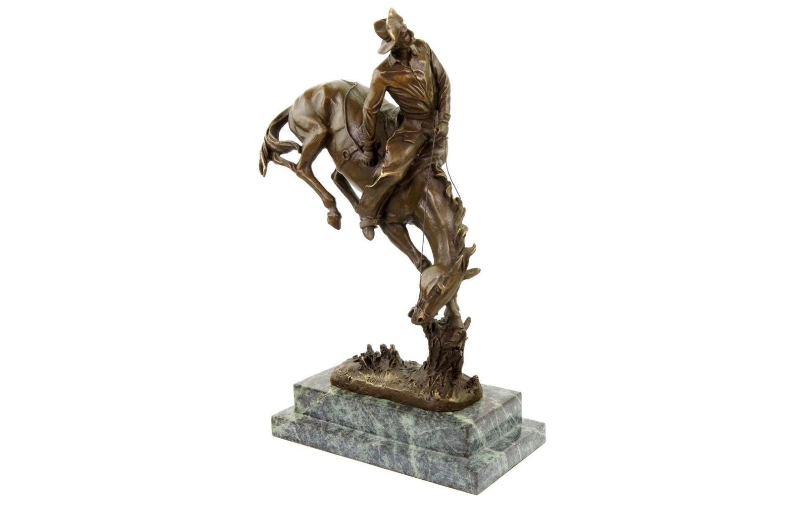 Western Bronze Cowboy On Horse Sculpture, 20th Century photo furniture