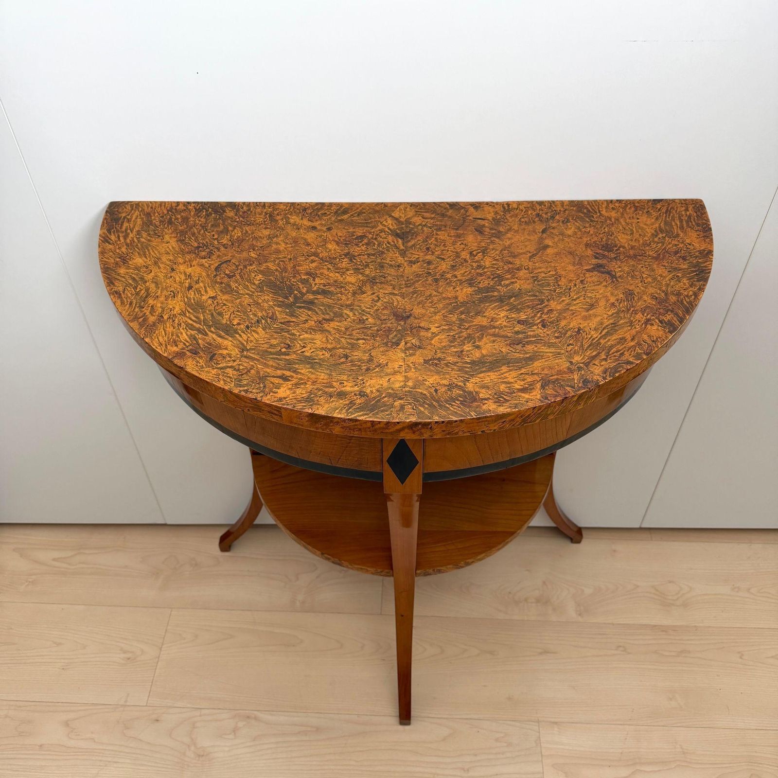 Biedermeier Demi Lune Console, Cherrywood, Birch Burl, Franconia Circa 1830 photo Furniture