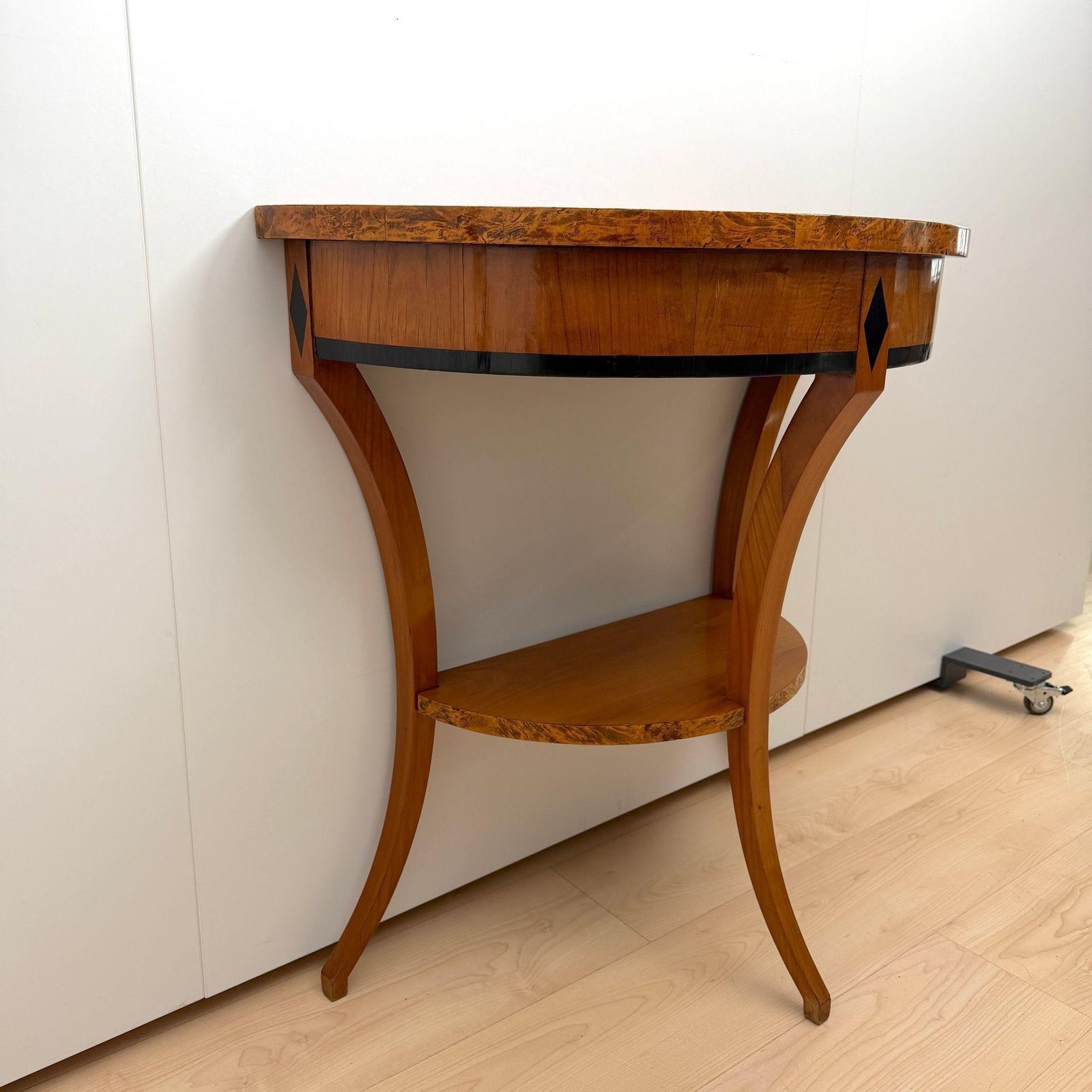 Biedermeier Demi Lune Console, Cherrywood, Birch Burl, Franconia Circa 1830 photo vinterior