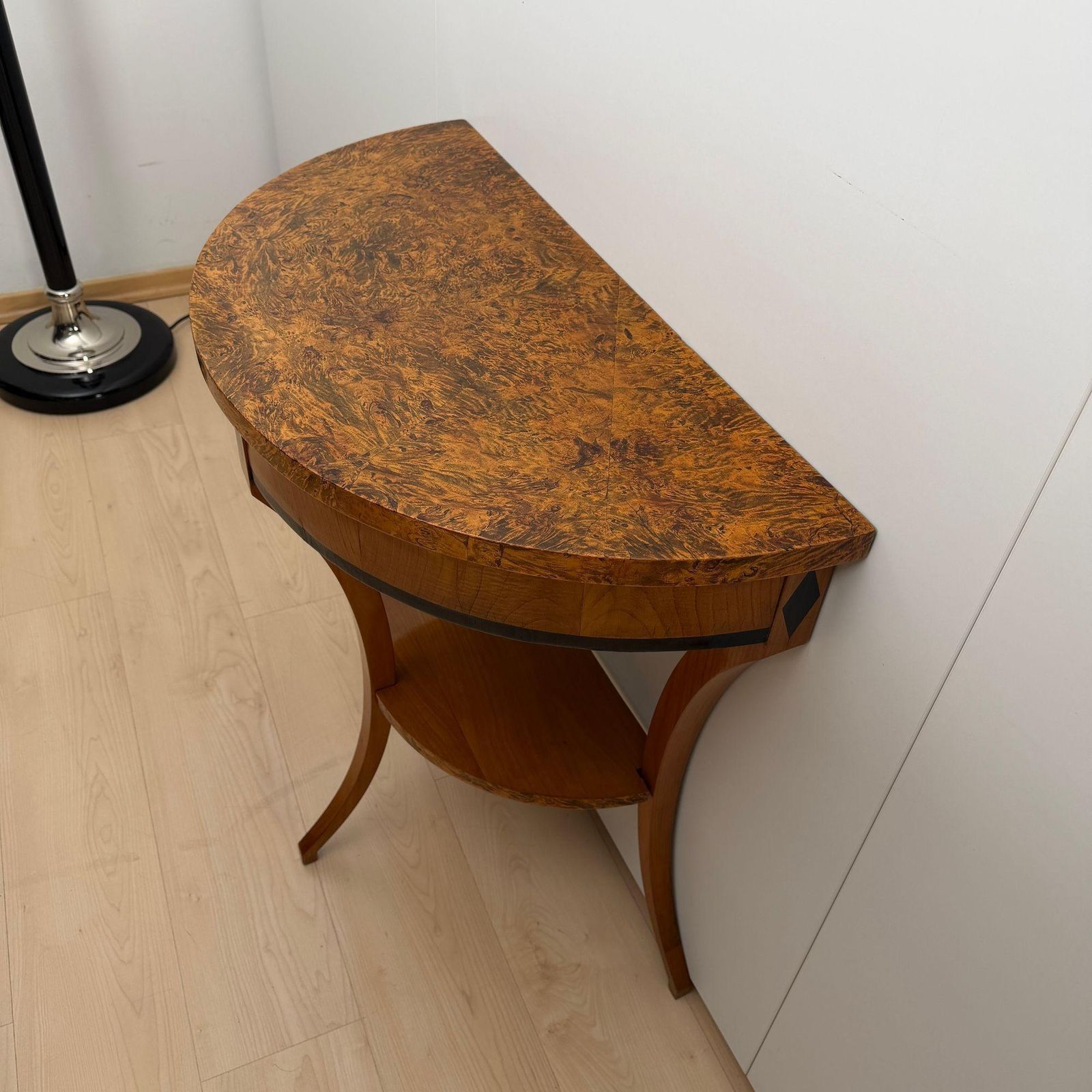 Biedermeier Demi Lune Console, Cherrywood, Birch Burl, Franconia Circa 1830 photo vintage