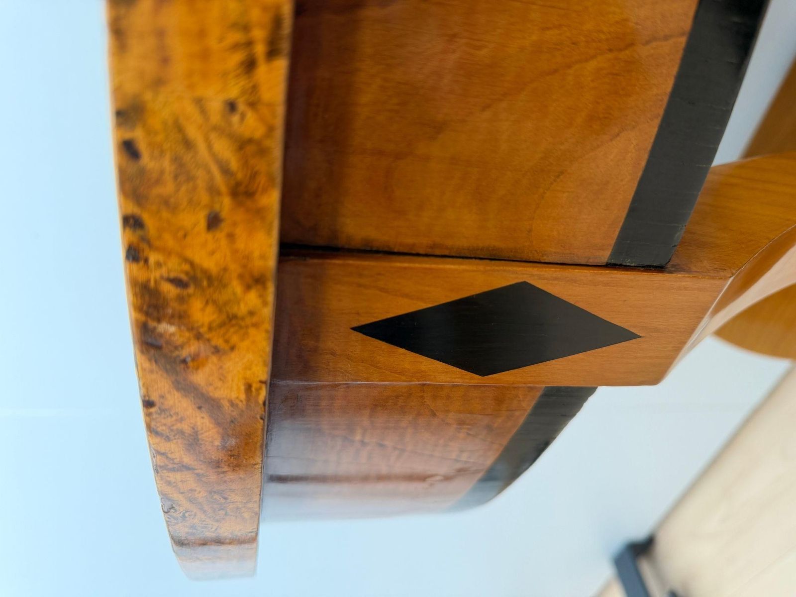 photo for sale Biedermeier Demi Lune Console, Cherrywood, Birch Burl, Franconia Circa 1830