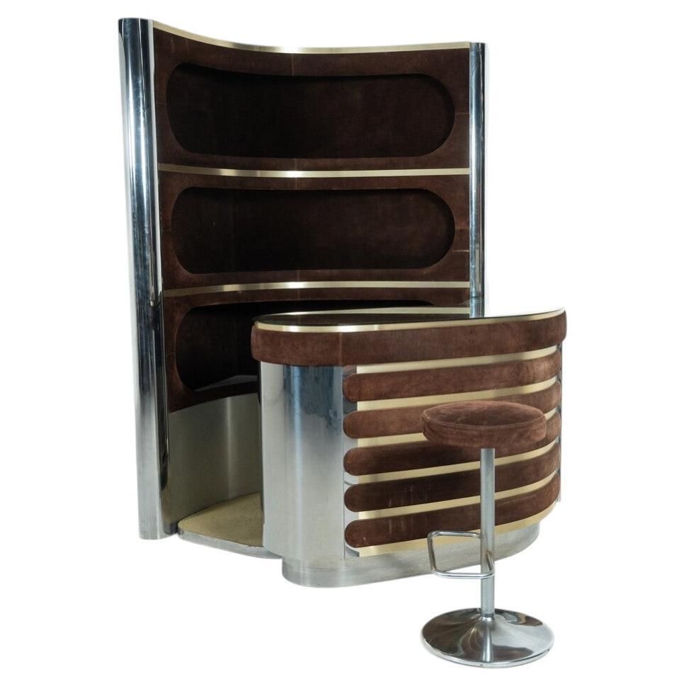 Mid Century Modern Suede Bar By Willy Rizzo, Italy, 1970s