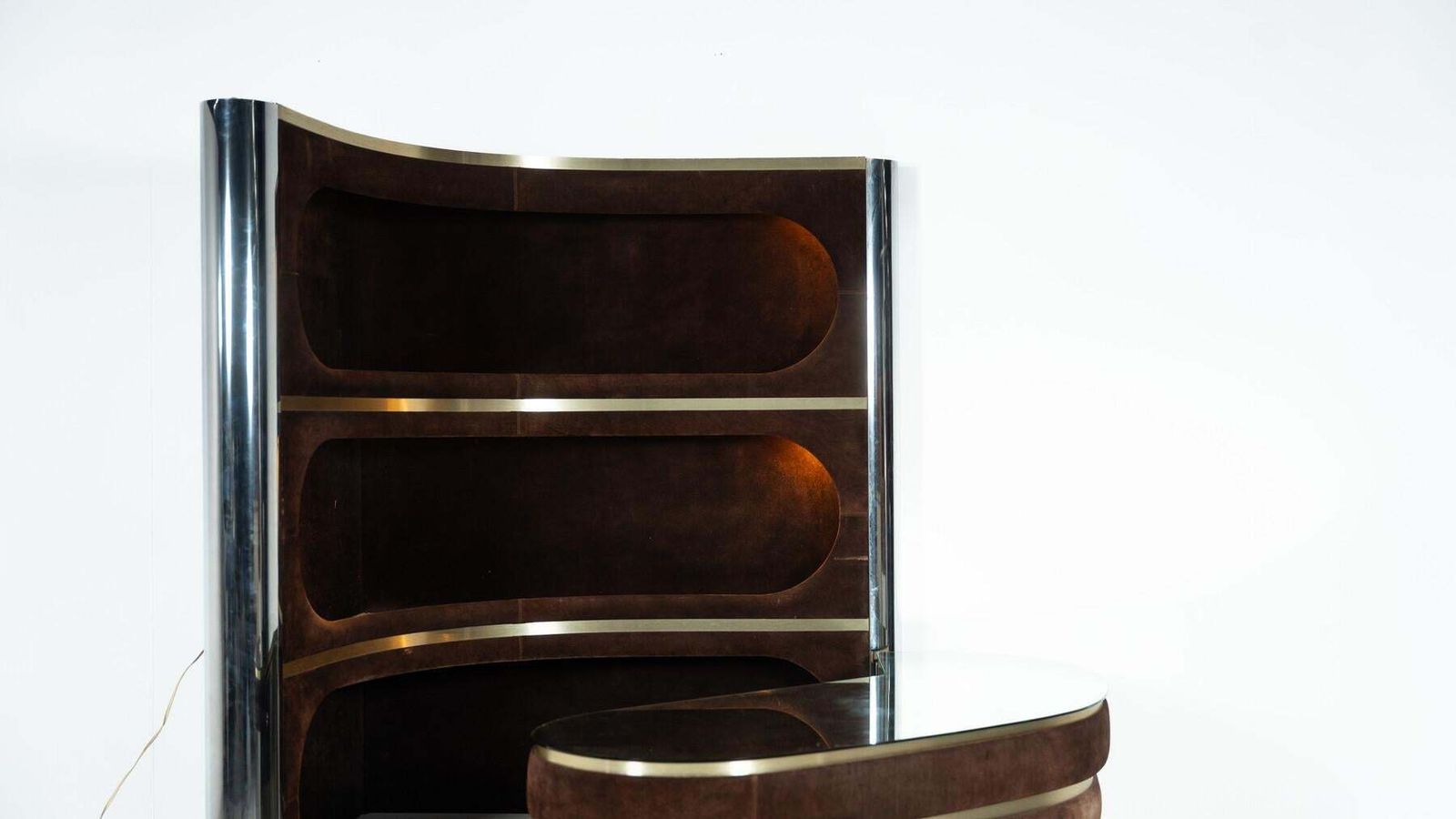Mid Century Modern Suede Bar By Willy Rizzo, Italy, 1970s photo vintage