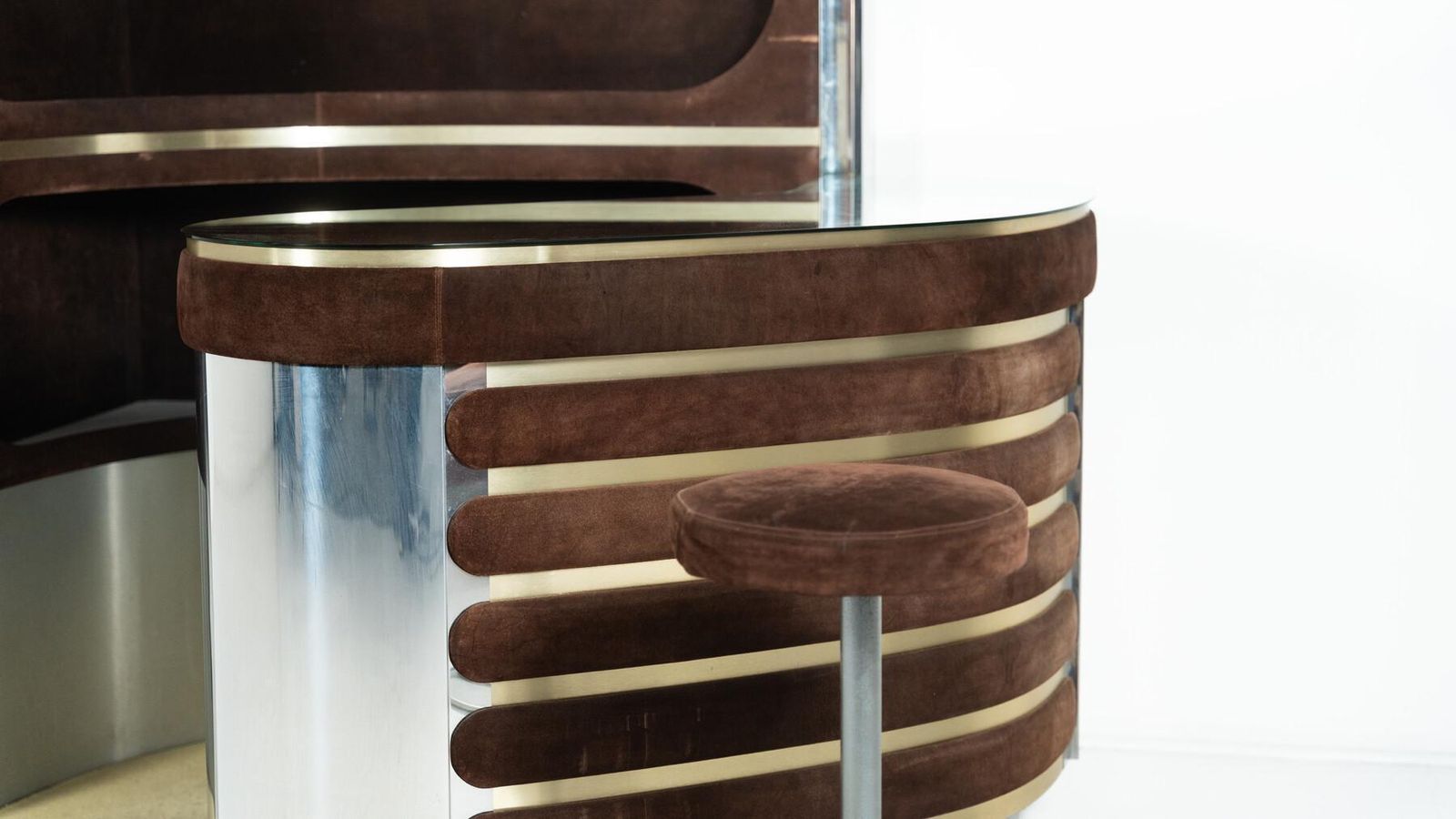 photo vinterior Mid Century Modern Suede Bar By Willy Rizzo, Italy, 1970s