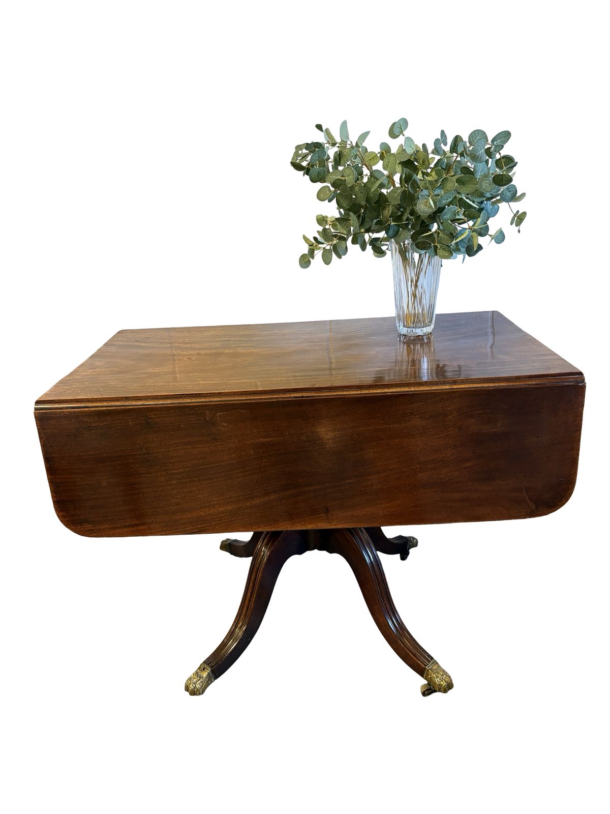 Regency Mahogany Sofa Table With Fitted Drawer On A Turned Column & Reed Legs Brass Paw Feet photo Furniture