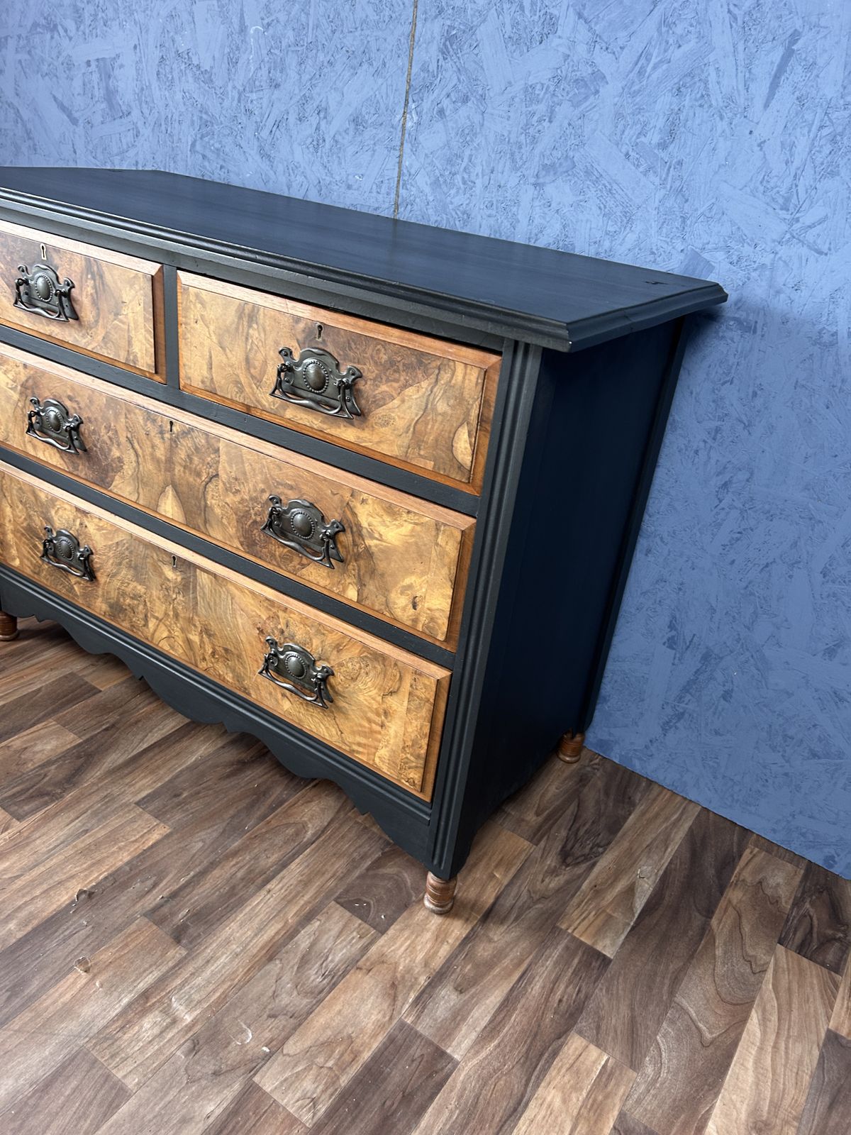 Late Victorian Walnut Chest Of Drawers With Ebonised Finish Body photo for sale