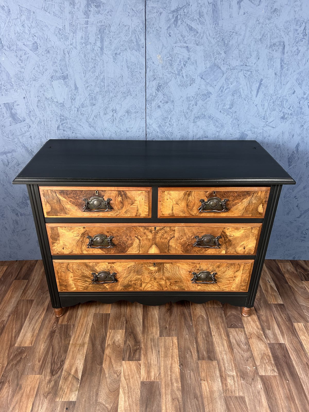 Late Victorian Walnut Chest Of Drawers With Ebonised Finish Body photo vinterior