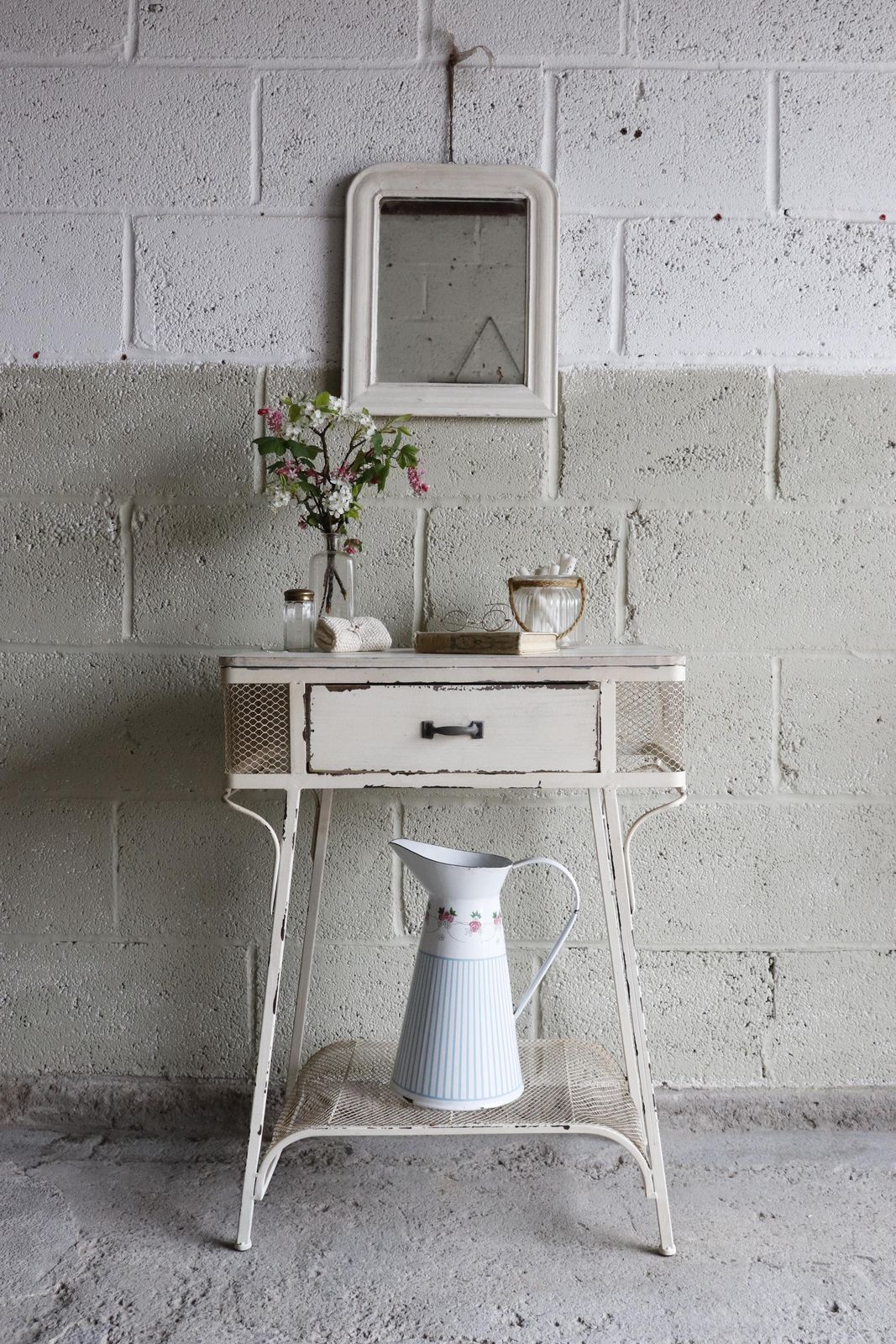 Vintage White Painted French Industrial Bedside Or Bathroom Cabinet